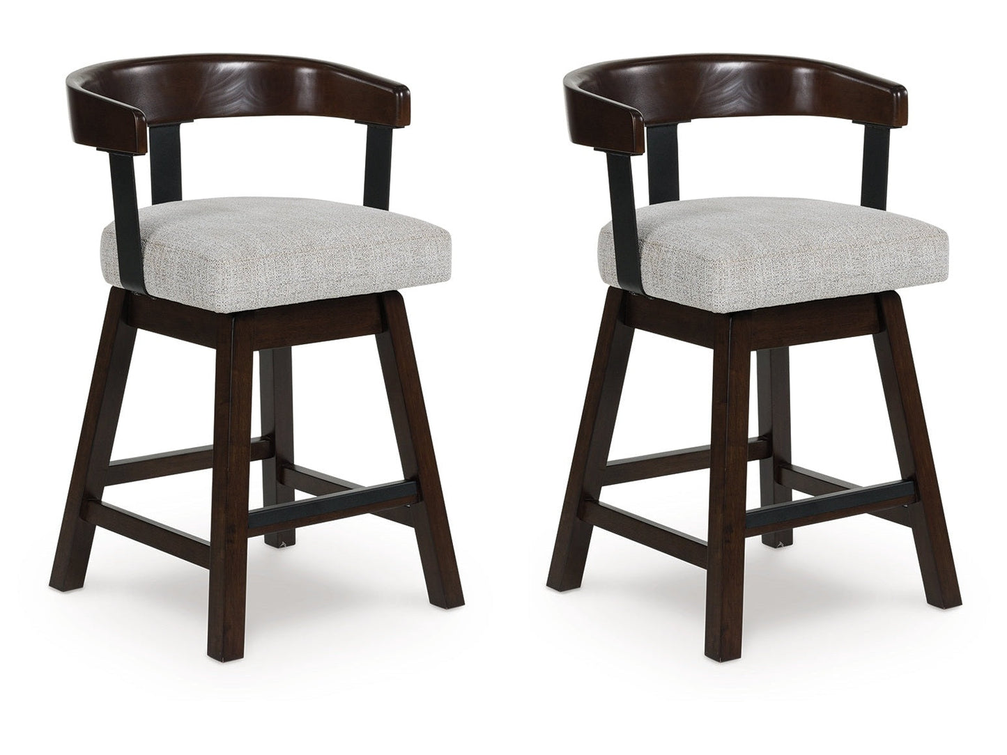 Haddigan Dark Brown Upholstered Swivel Barstool (Set of 2)- Viva Furn