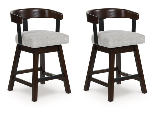 Haddigan Dark Brown Upholstered Swivel Barstool (Set of 2)- Viva Furn