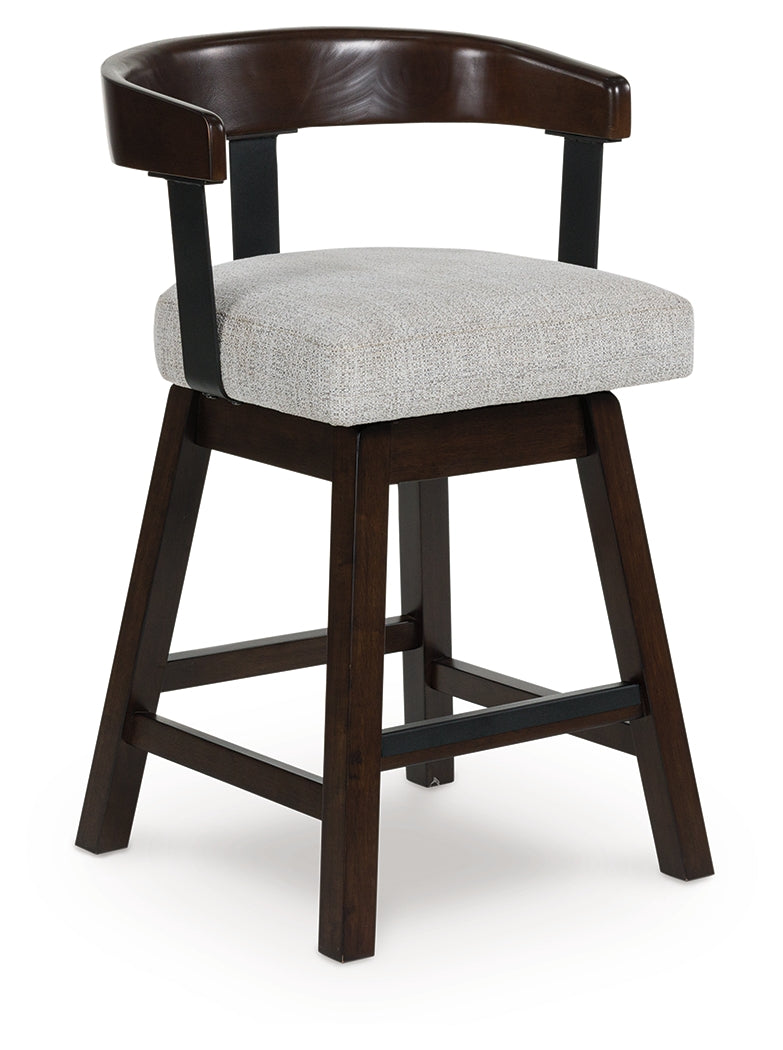 Haddigan Dark Brown Upholstered Swivel Barstool (Set of 2)- Viva Furn