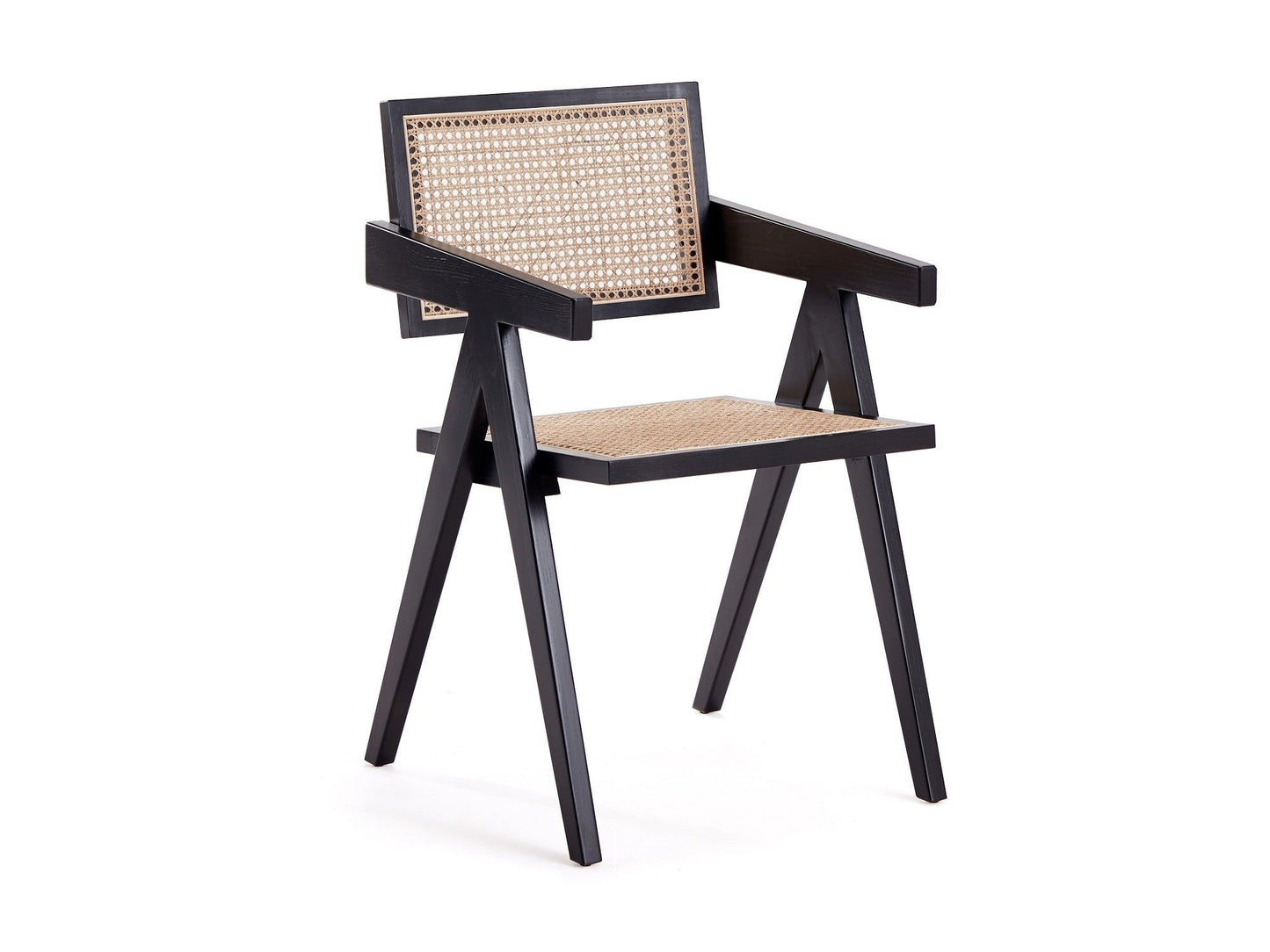 Hamlet Dining Arm Chair in Black and Natural Cane - Ornate Home