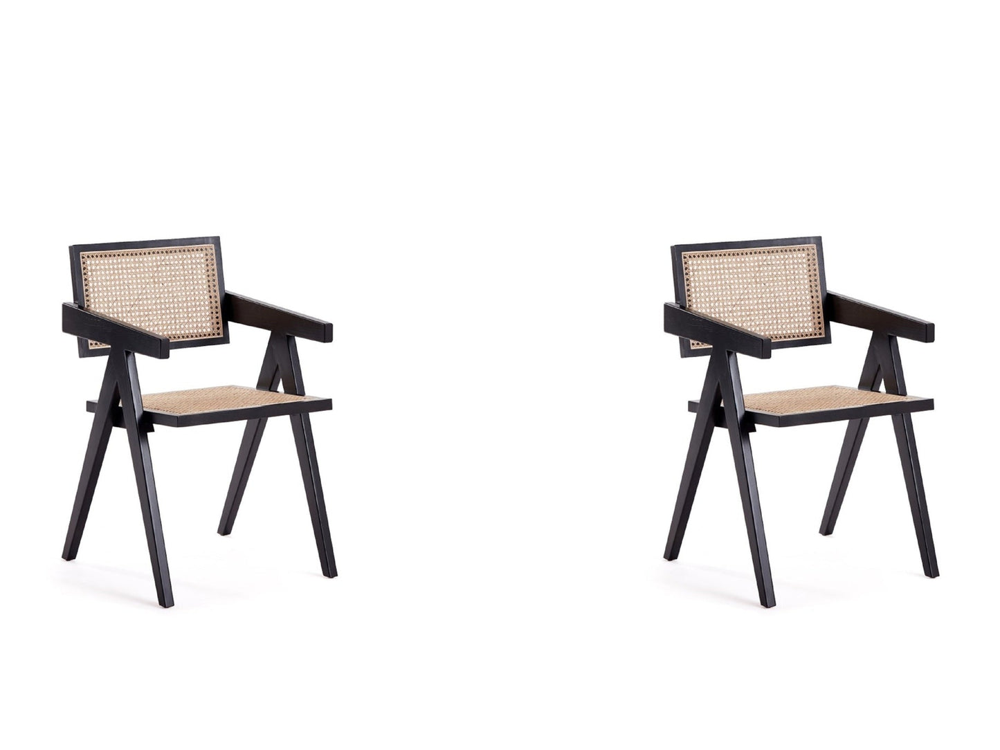 Hamlet Dining Arm Chair in Black and Natural Cane (set of 2) - Ornate Home