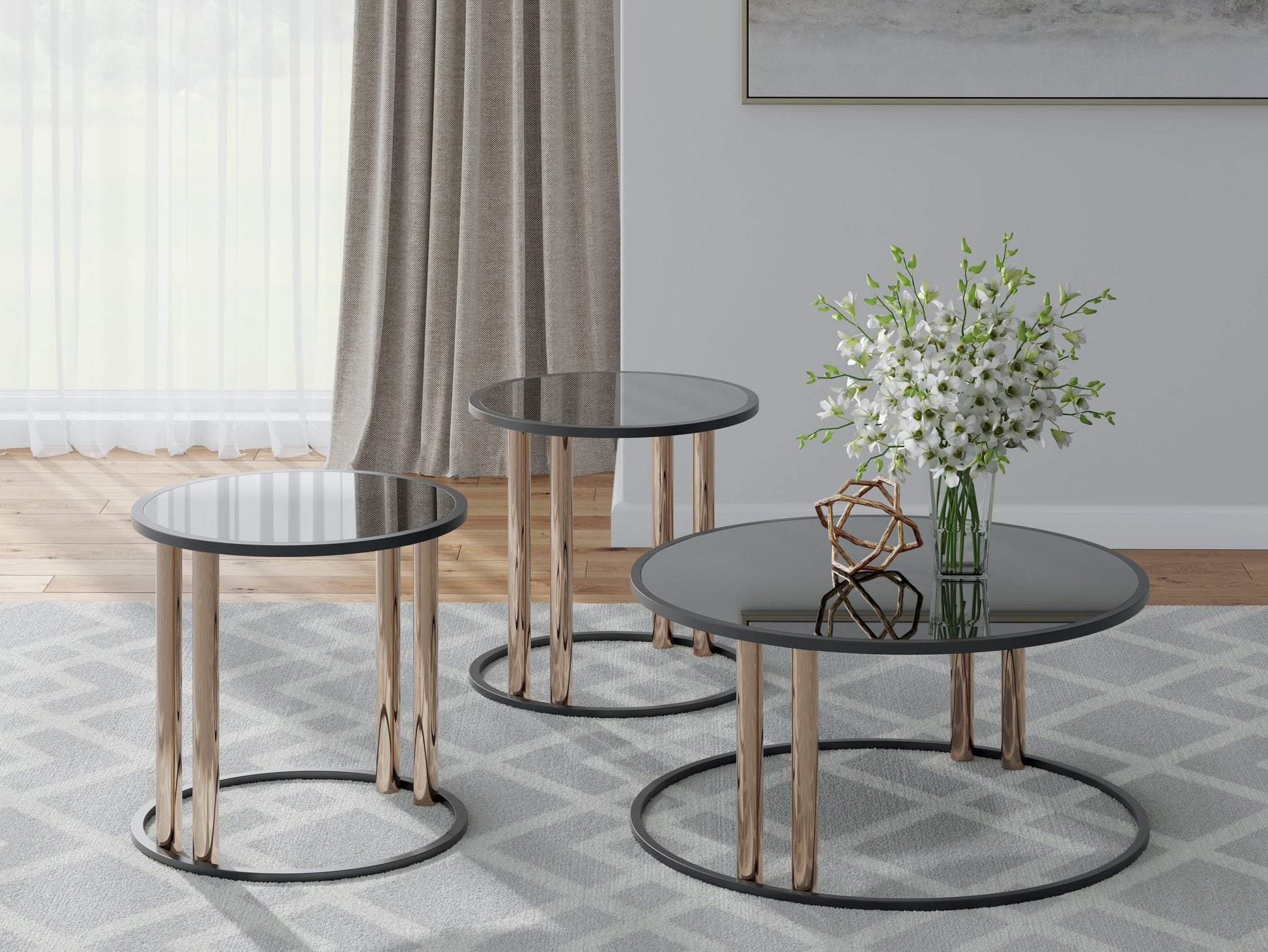 Hannerly Black/Gold Occasional Table Set (Set of 3)- Viva Furn