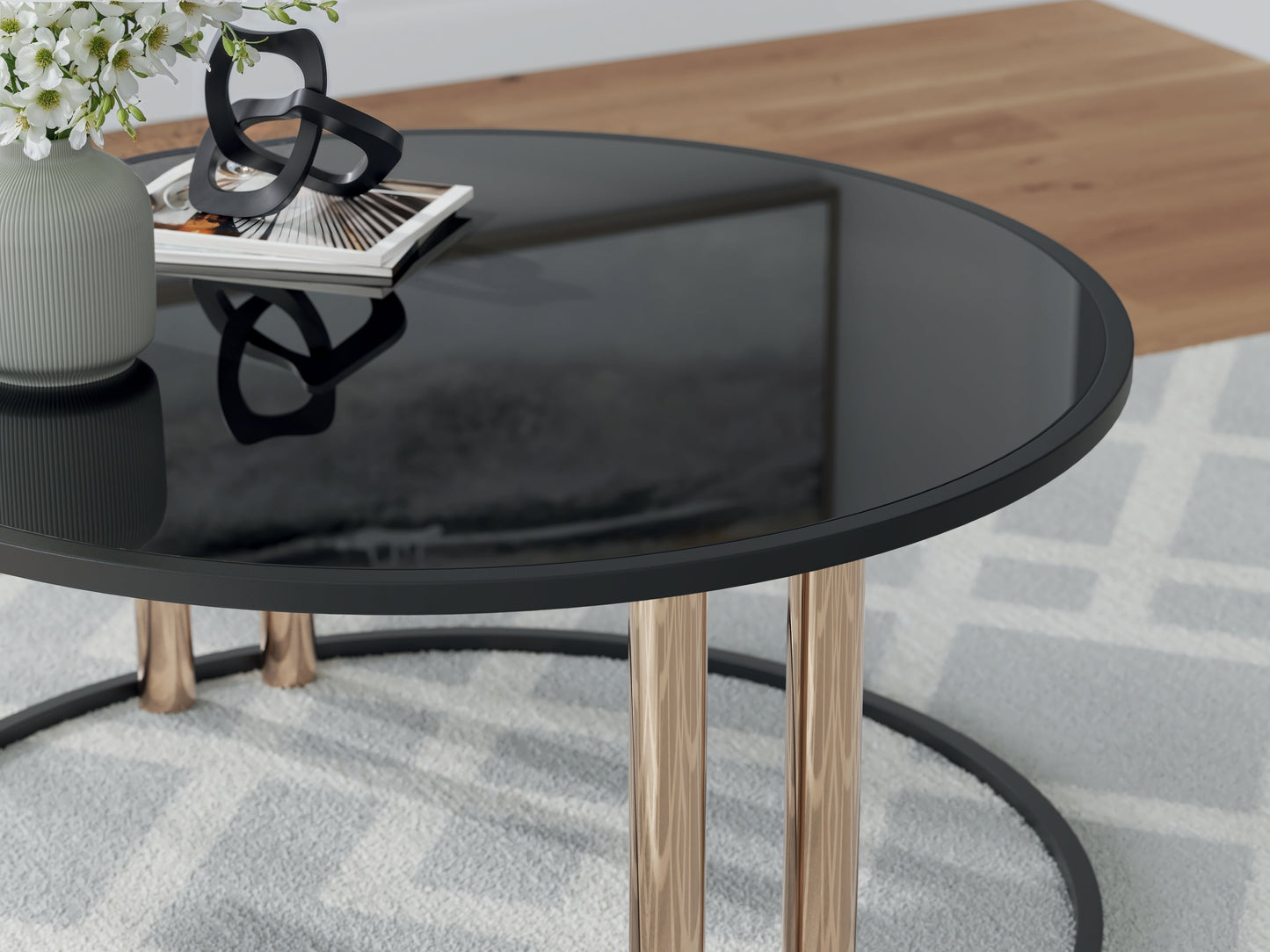 Hannerly Black/Gold Occasional Table Set (Set of 3)- Viva Furn