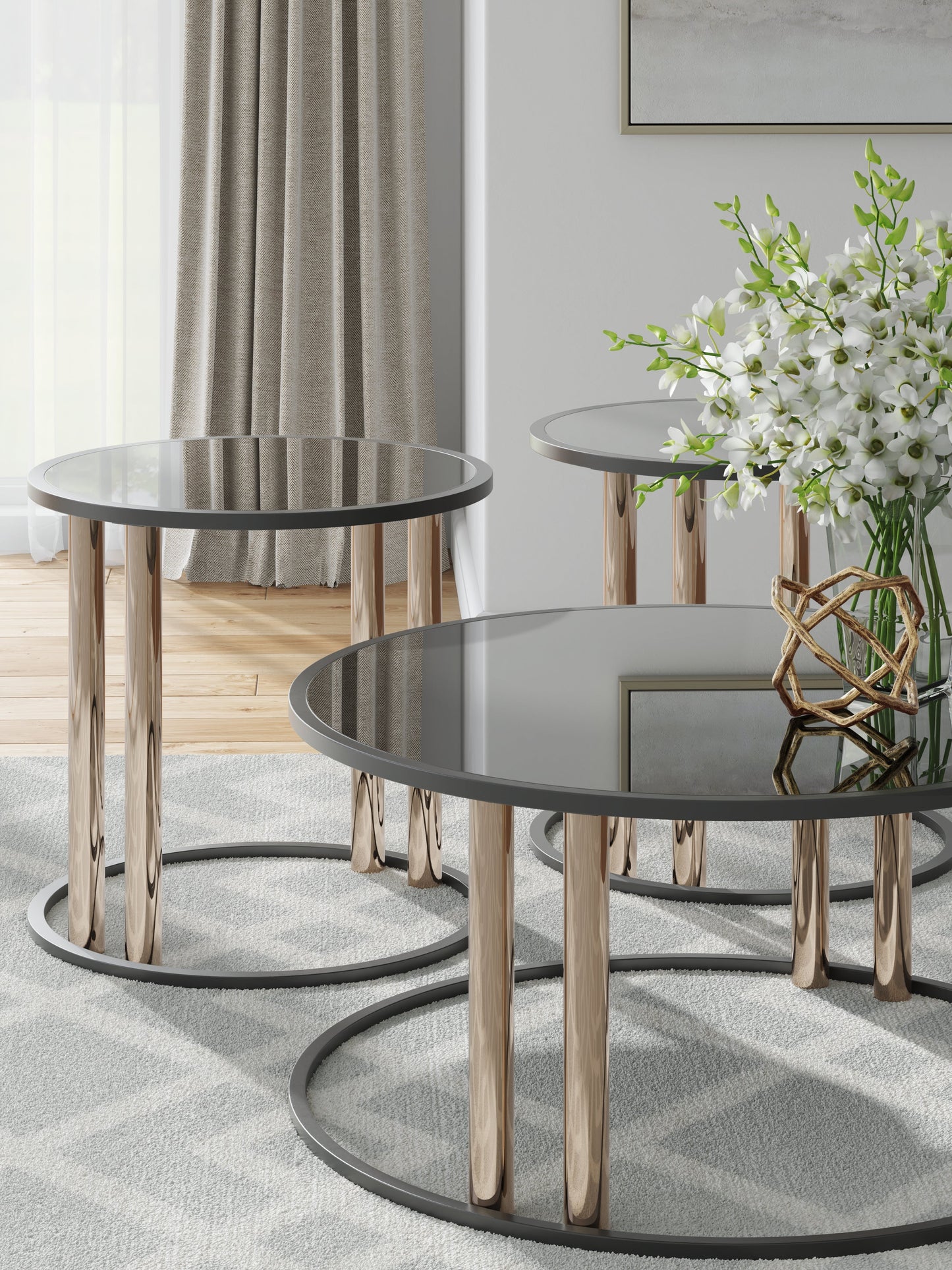 Hannerly Black/Gold Occasional Table Set (Set of 3)- Viva Furn
