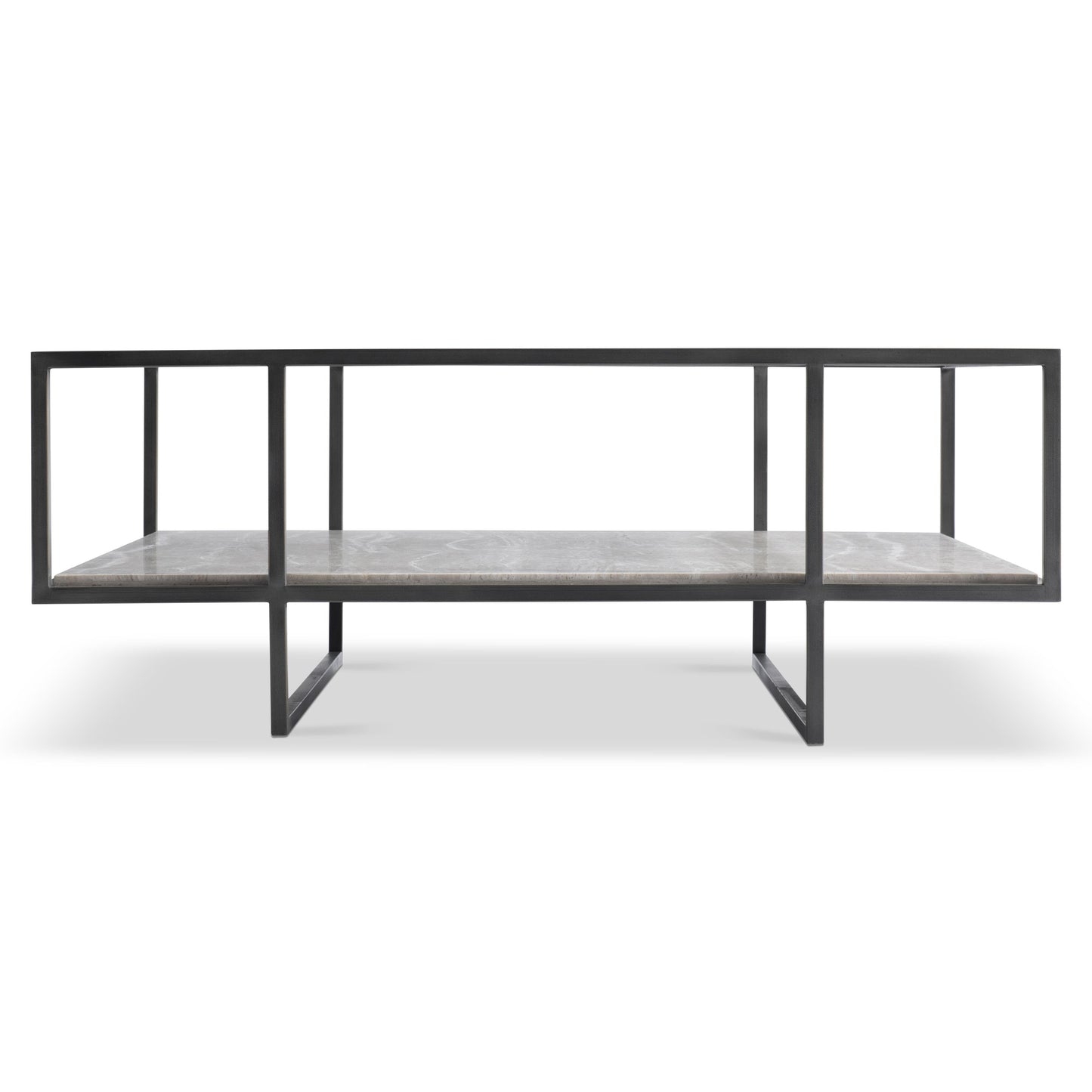 Harlow Glass/White Travertine/Oil-Rubbed Bronze Cocktail Table - Ornate Home