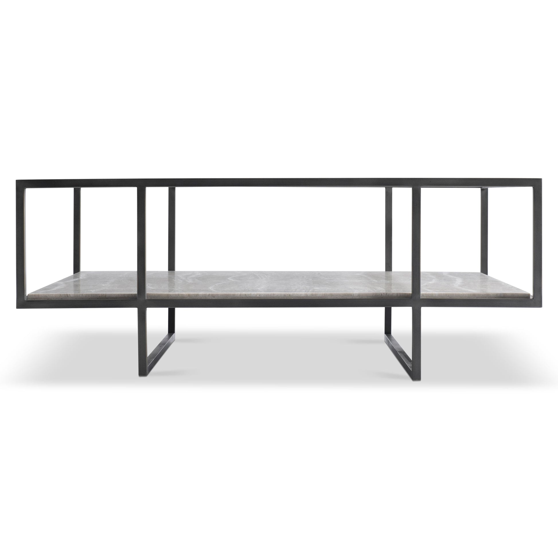 Harlow Glass/White Travertine/Oil-Rubbed Bronze Cocktail Table - Ornate Home