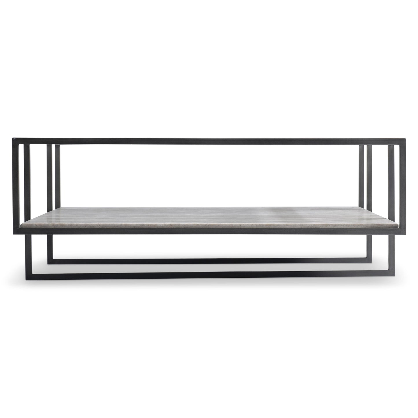 Harlow Glass/White Travertine/Oil-Rubbed Bronze Cocktail Table - Ornate Home