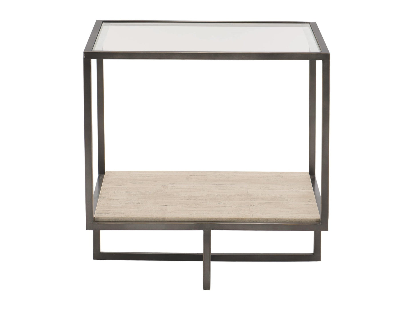 Harlow Square White Travertine/Oil-Rubbed Bronze Side Table - Ornate Home