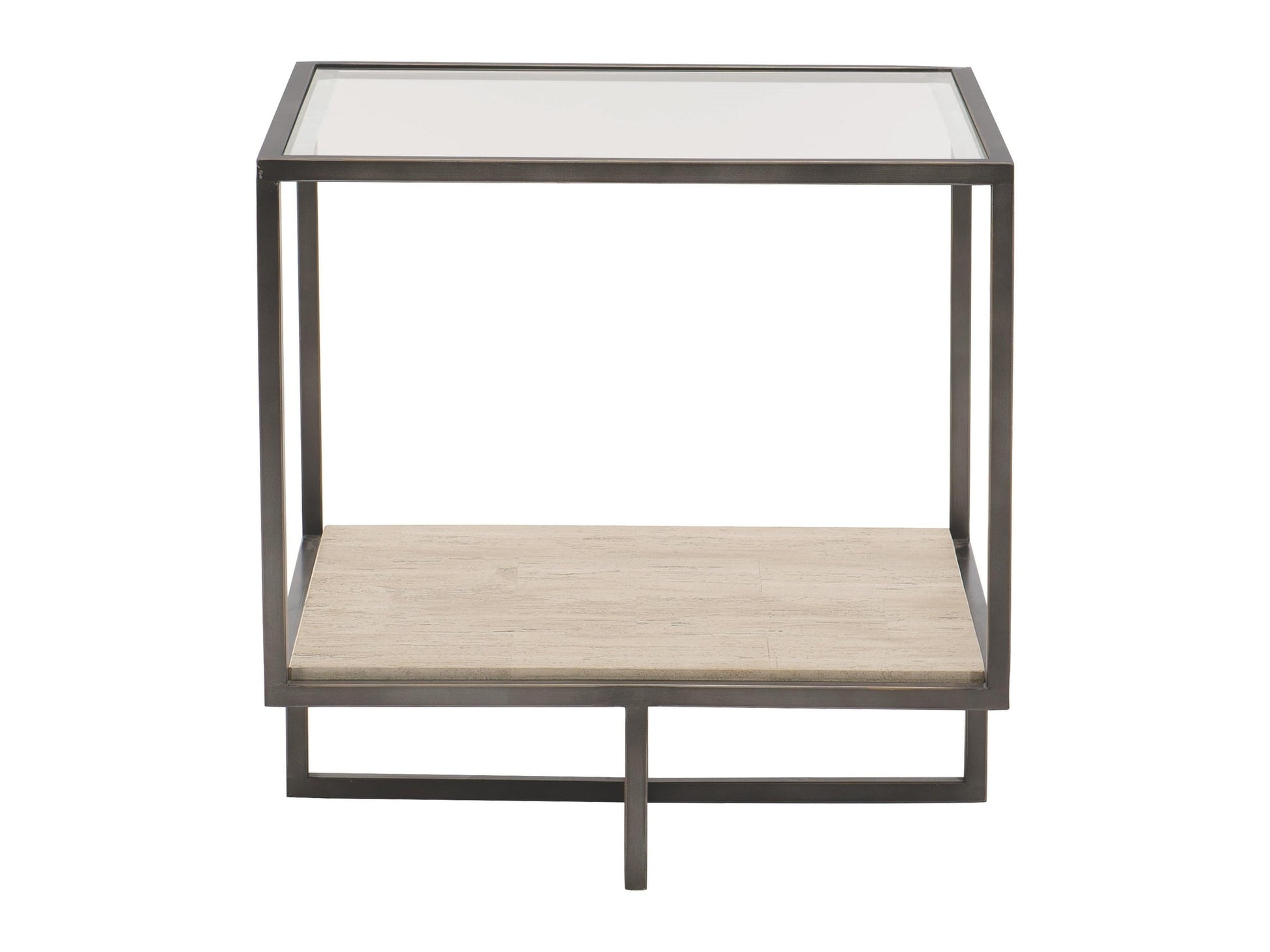 Harlow Square White Travertine/Oil-Rubbed Bronze Side Table - Ornate Home