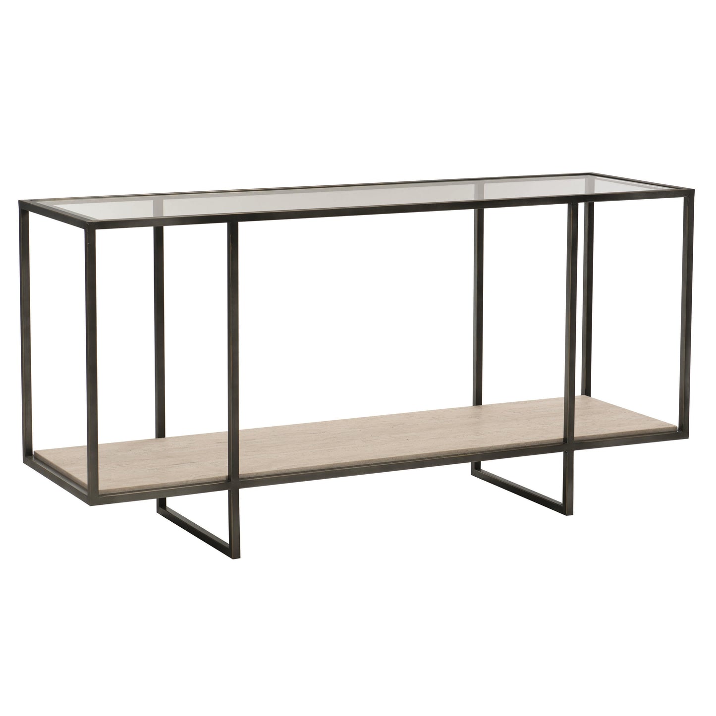 Harlow White Travertine/Oil-Rubbed Bronze Console Table - Ornate Home