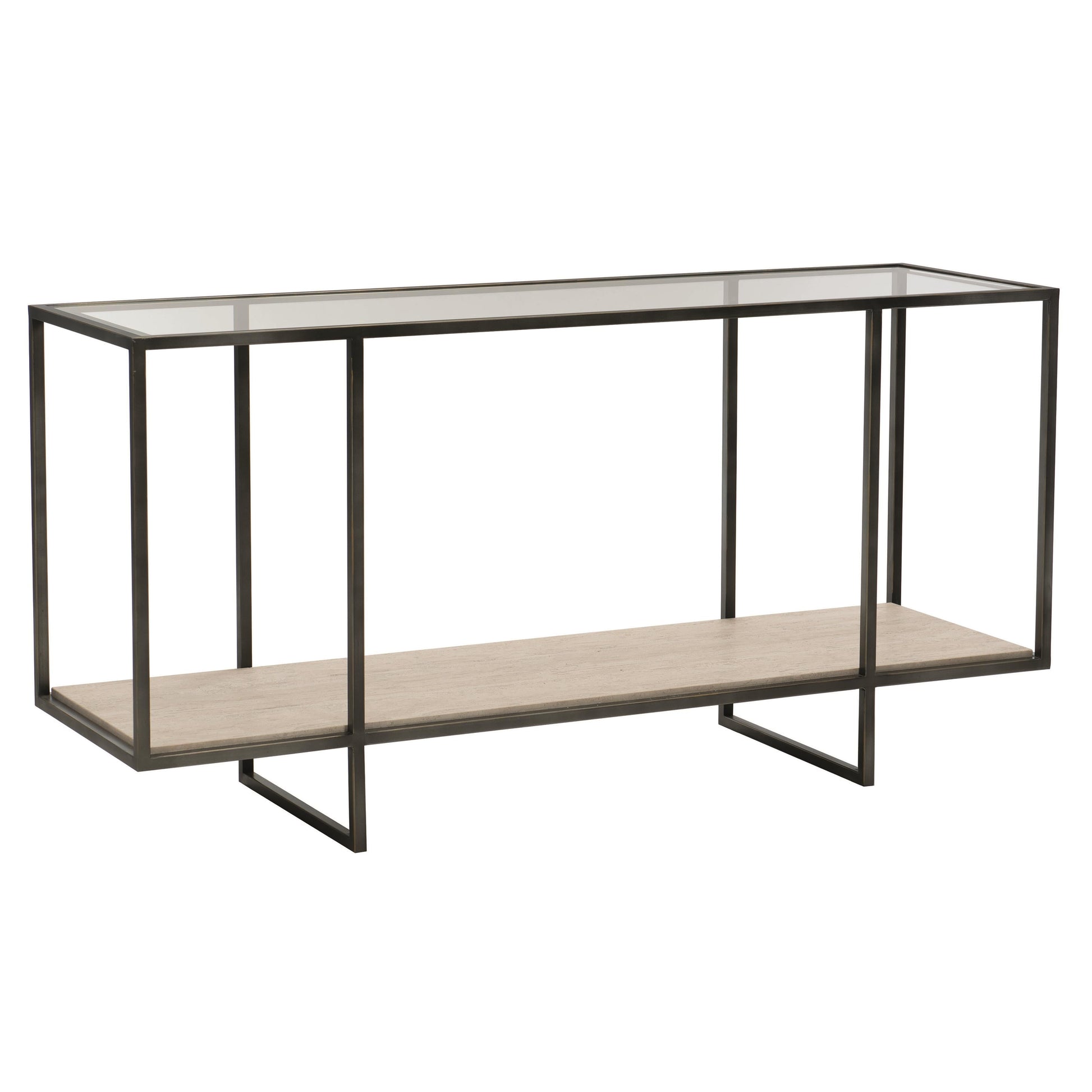 Harlow White Travertine/Oil-Rubbed Bronze Console Table - Ornate Home