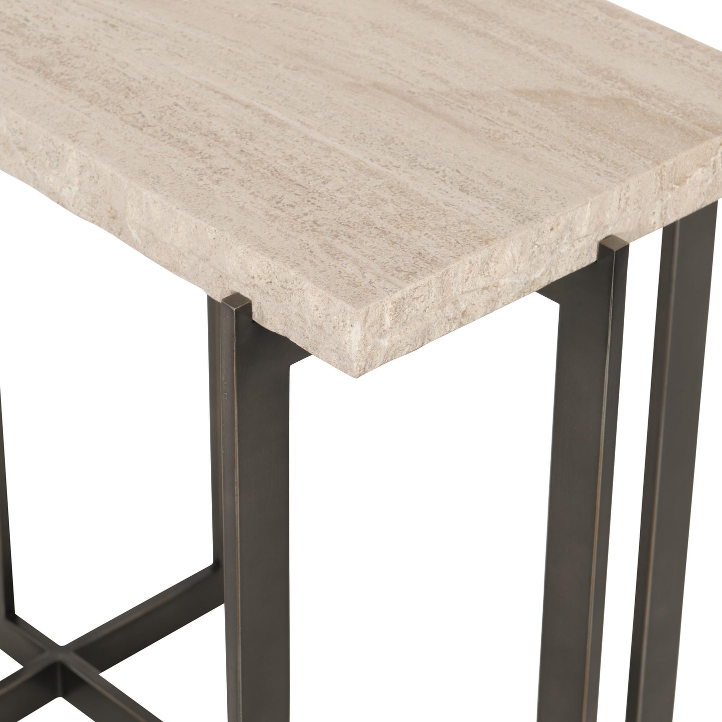 Hathaway Rectangular White Travertine/Oil-Rubbed Bronze Side Table - Ornate Home