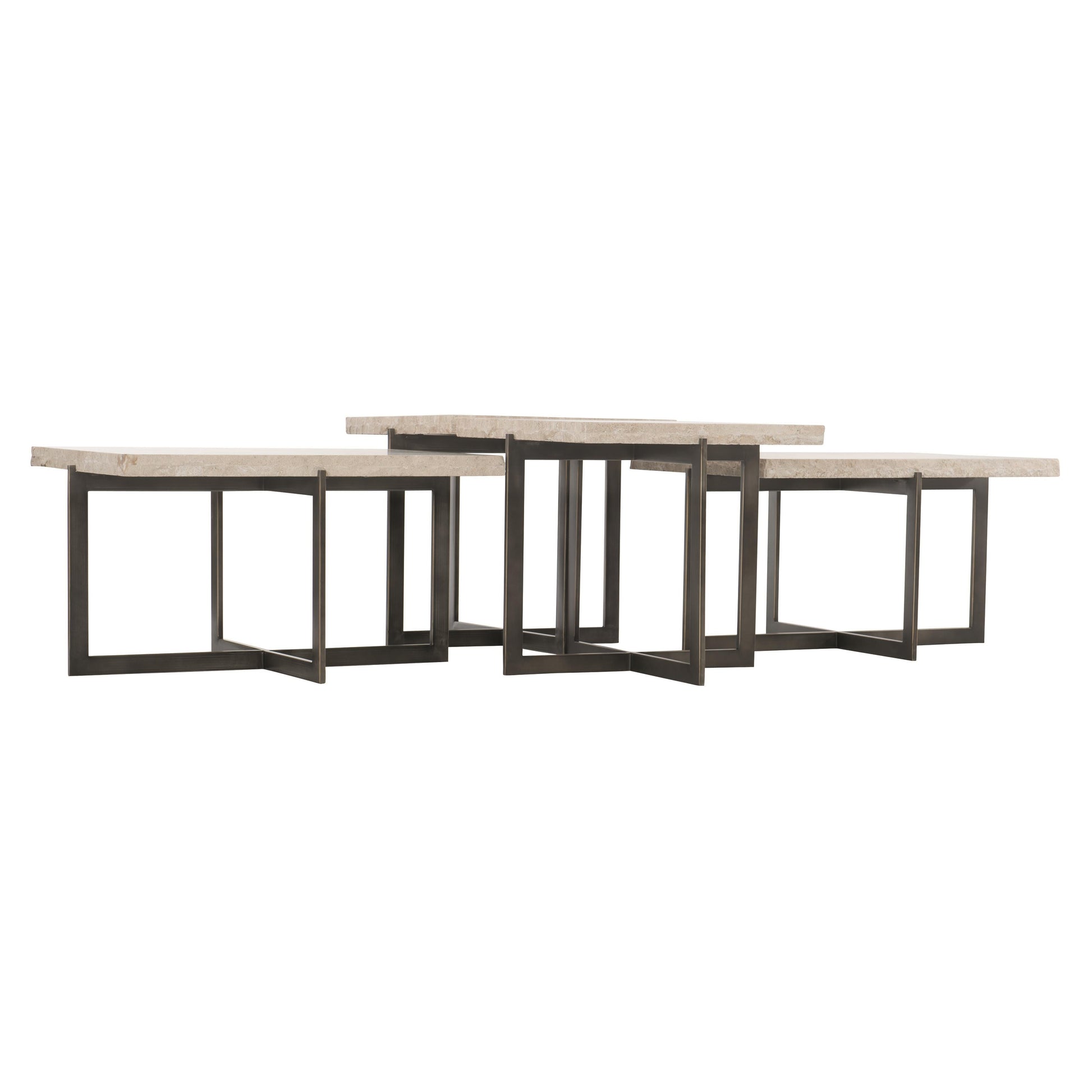 Hathaway White Travertine/Oil-Rubbed Bronze Cocktail Table - Ornate Home