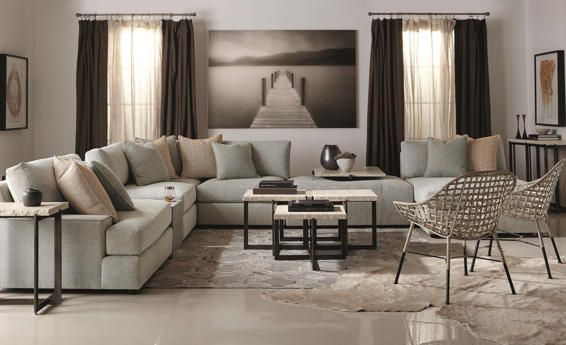 Hathaway White Travertine/Oil-Rubbed Bronze Cocktail Table - Ornate Home