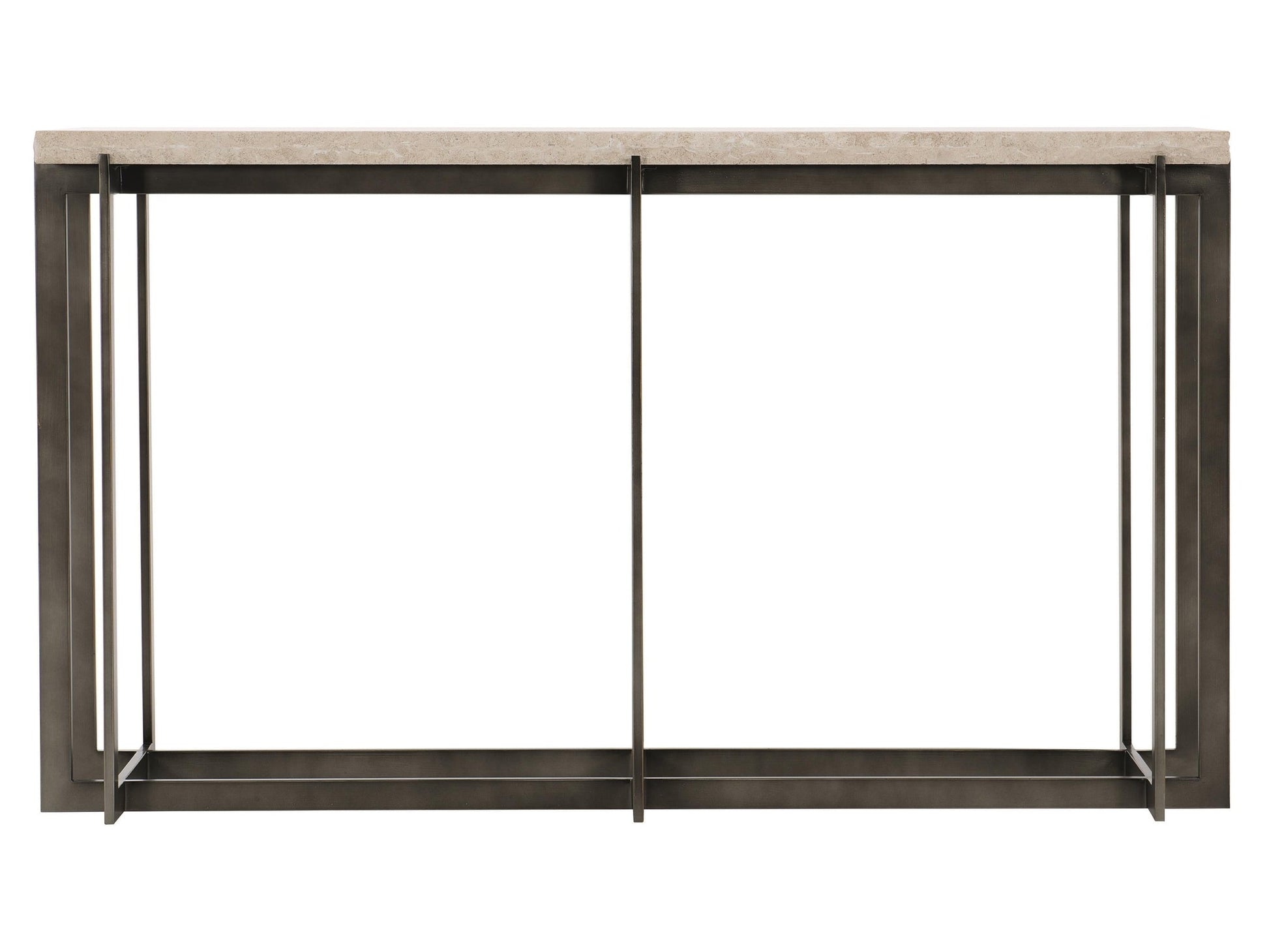 Hathaway White Travertine/Oil-Rubbed Bronze Console Table - Ornate Home