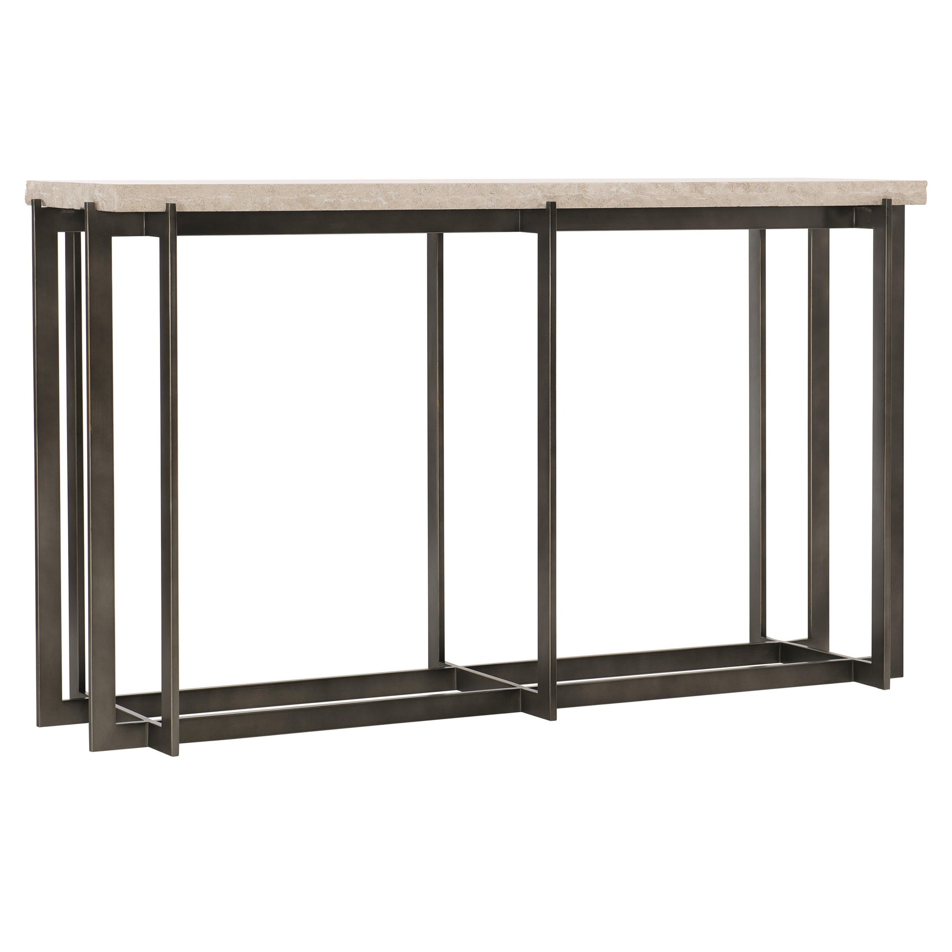 Hathaway White Travertine/Oil-Rubbed Bronze Console Table - Ornate Home