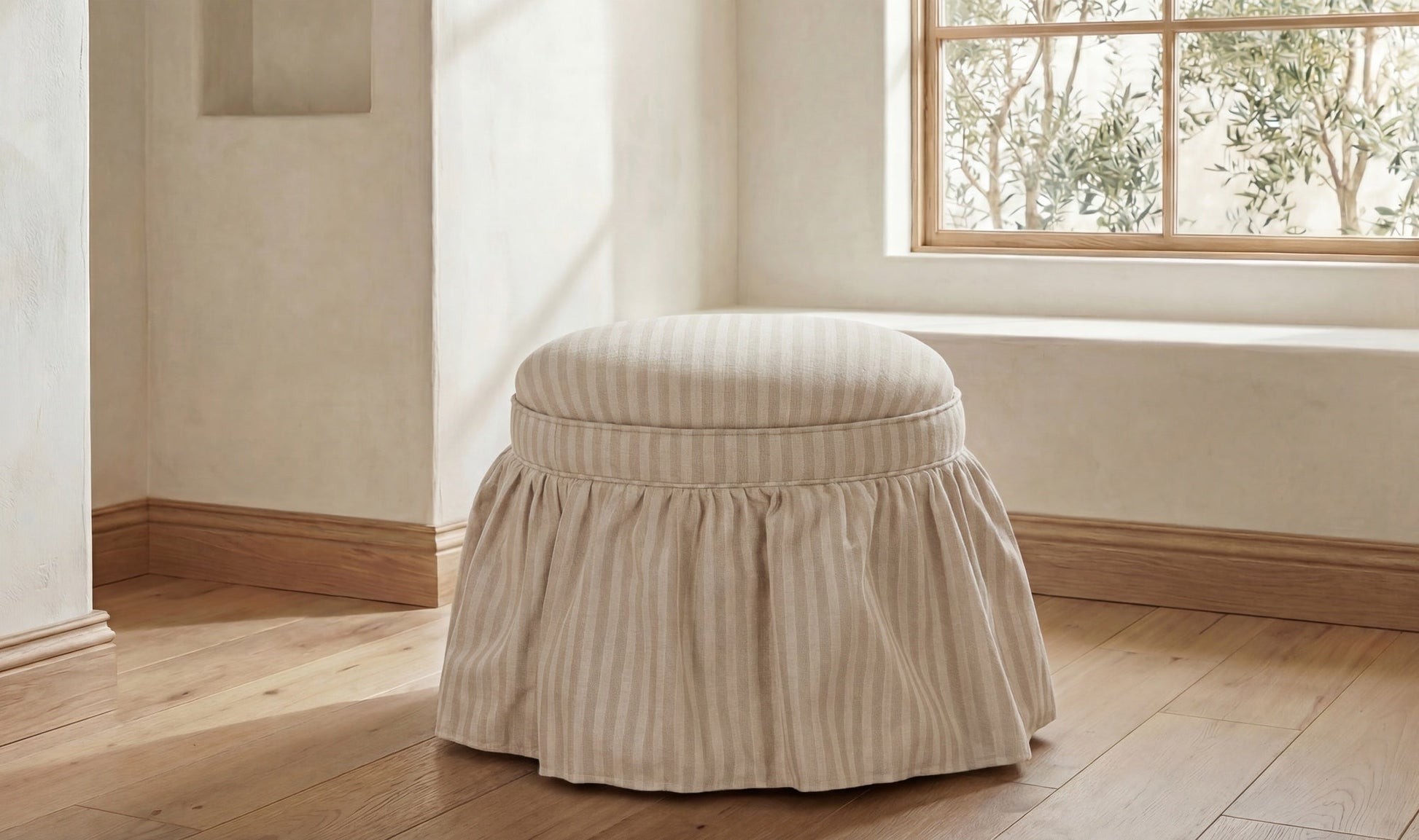 Heidi Beige Stripe Storage Ottoman - Ornate Home