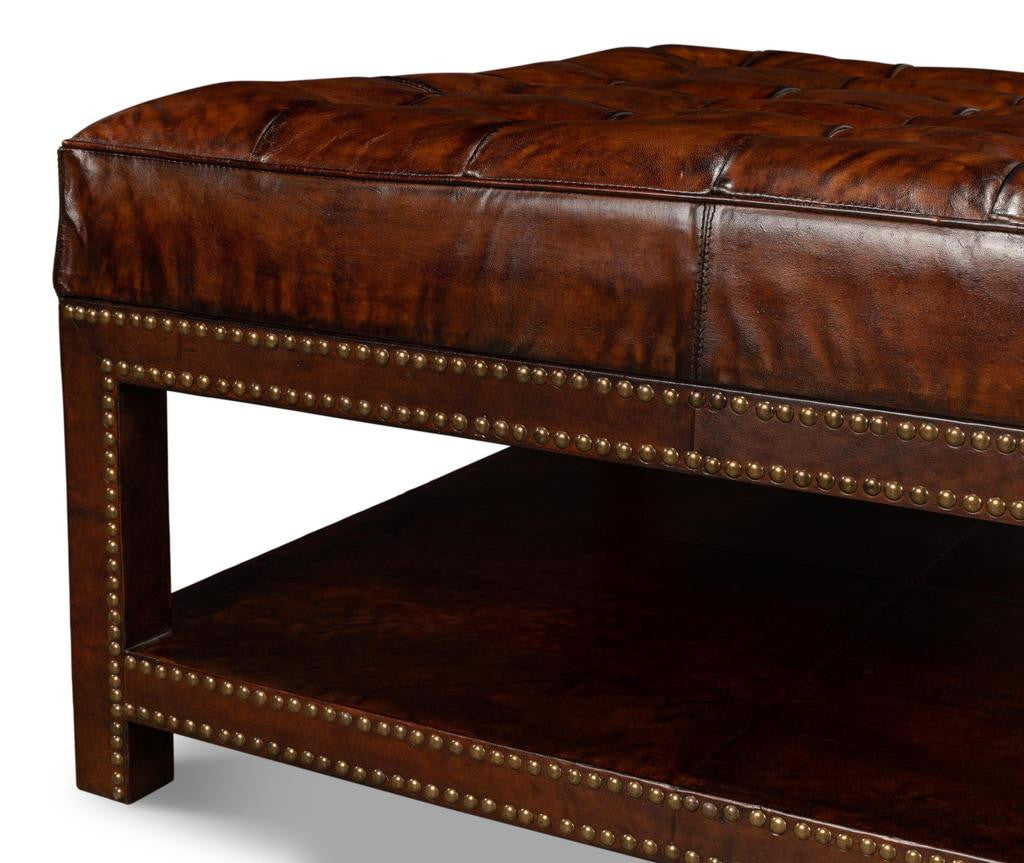Heritage Upholstery Black Vintage Tufted Ottoman - Ornate Home
