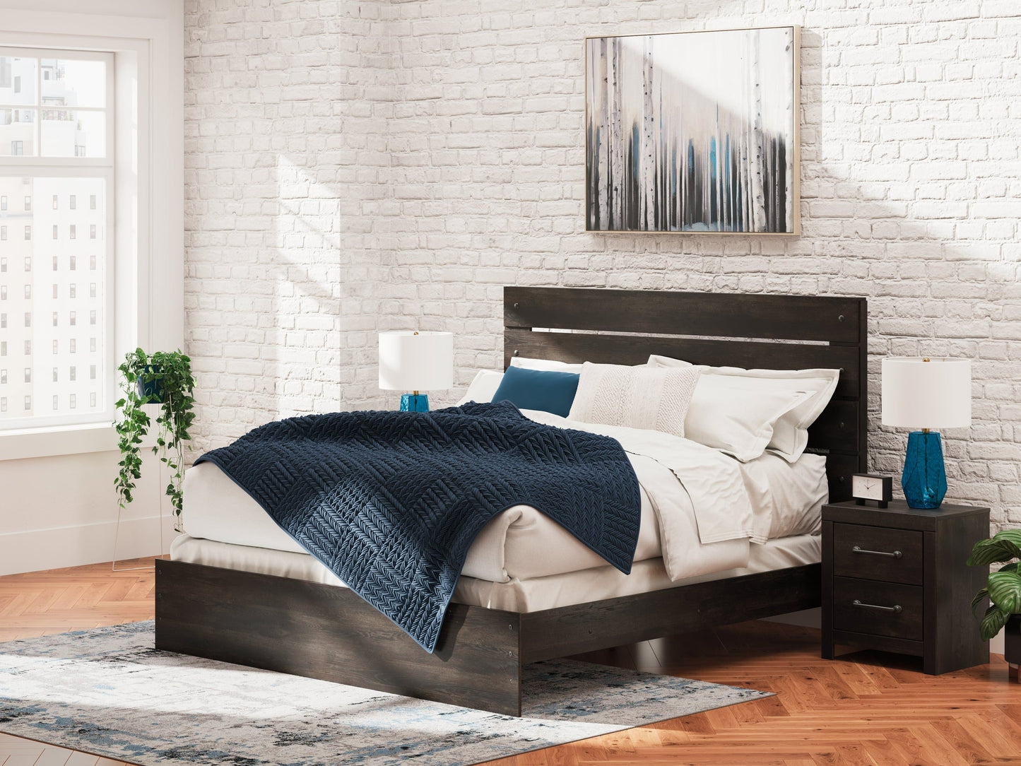 Hollivern Dark Gray King Panel Bed- Viva Furn