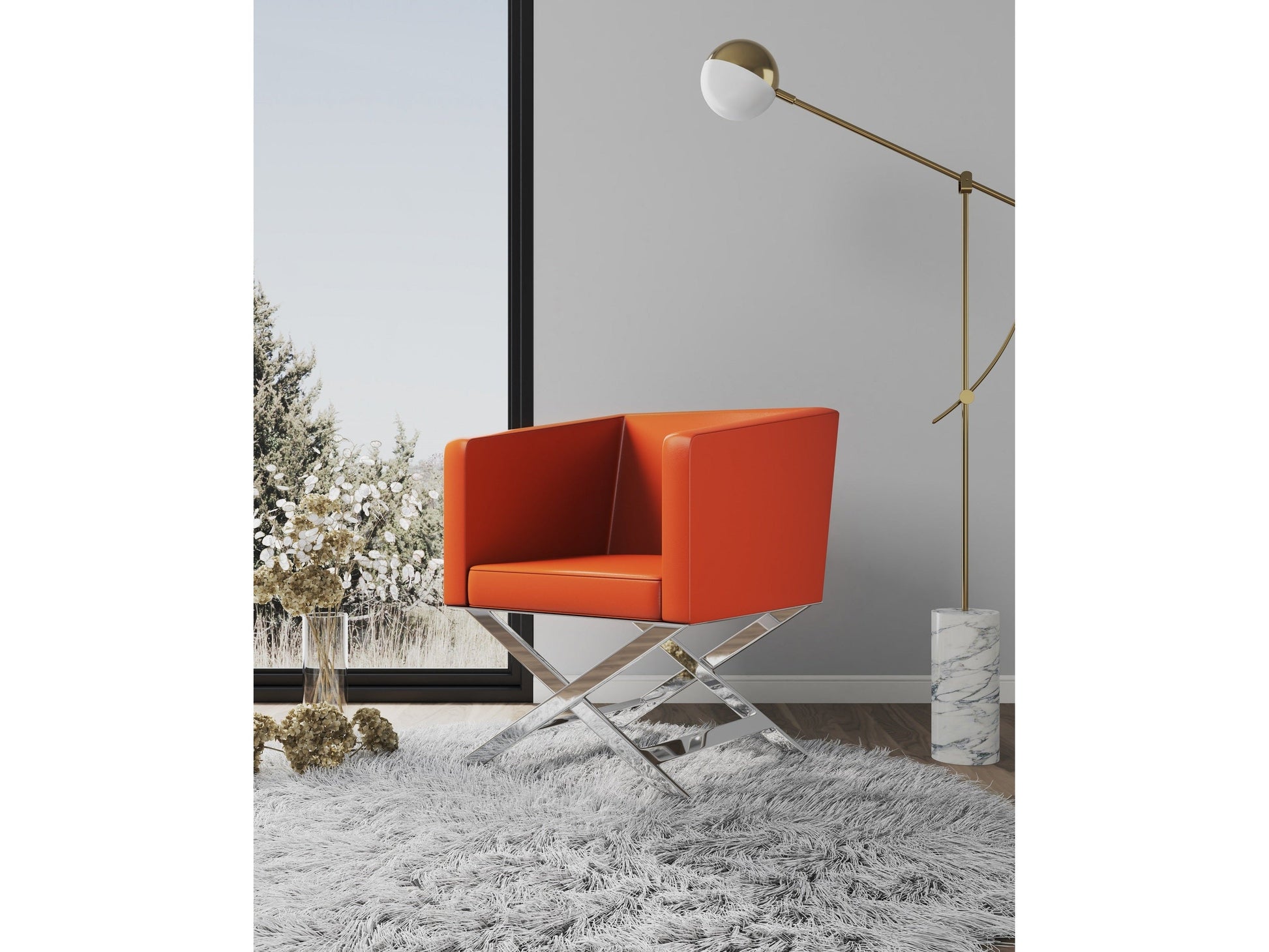 Hollywood Lounge Accent Chair in Orange and Polished Chrome (set of 2) - Ornate Home
