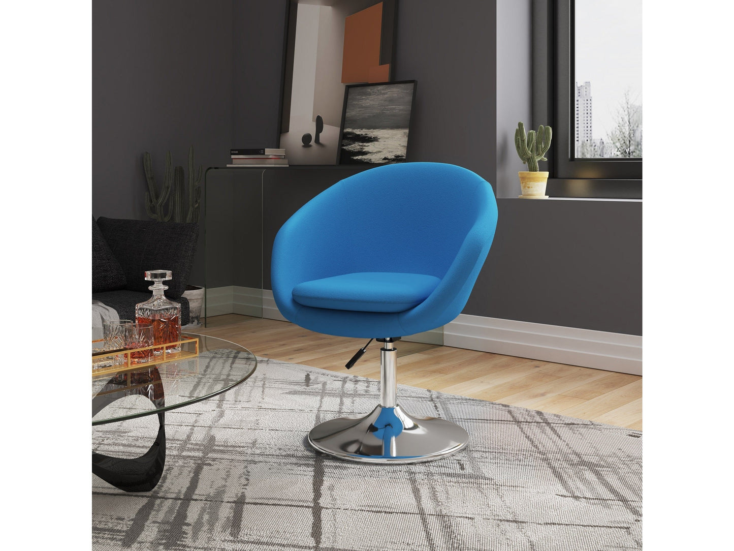 Hopper Swivel Adjustable Height Chair in Blue and Polished Chrome (set of 2) - Ornate Home