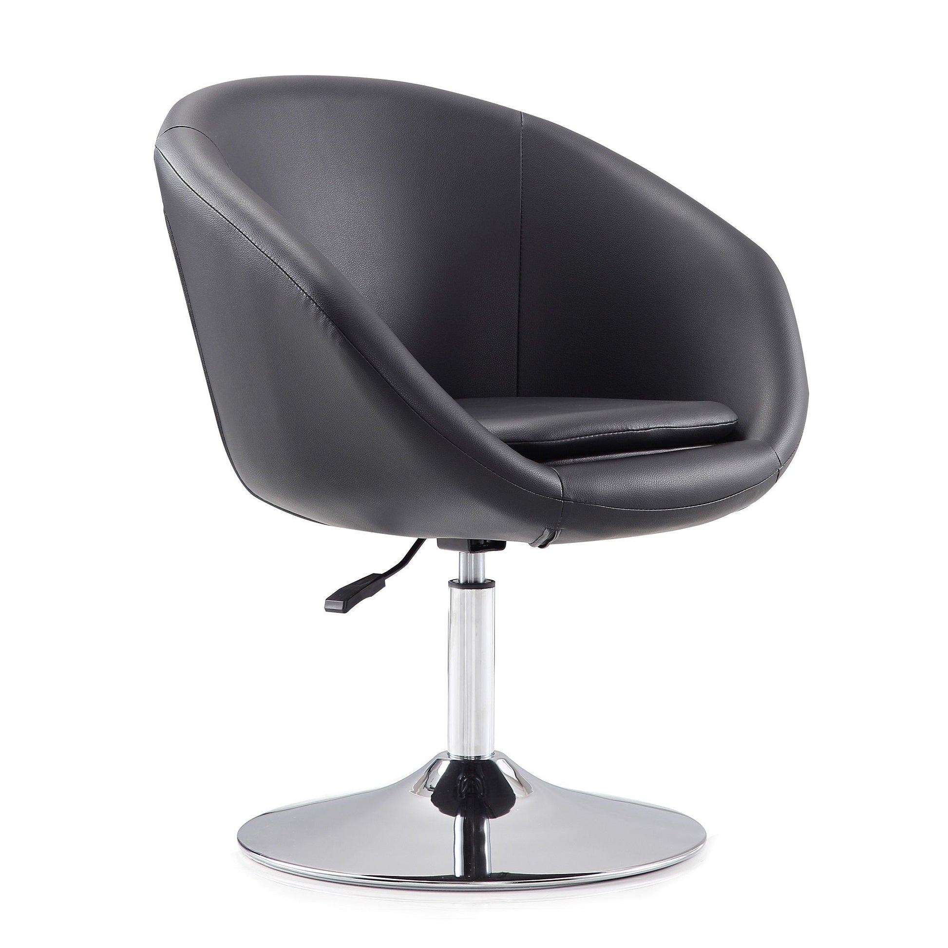 Hopper Swivel Adjustable Height Faux Leather Chair in Black and Polished Chrome (set of 2) - Ornate Home