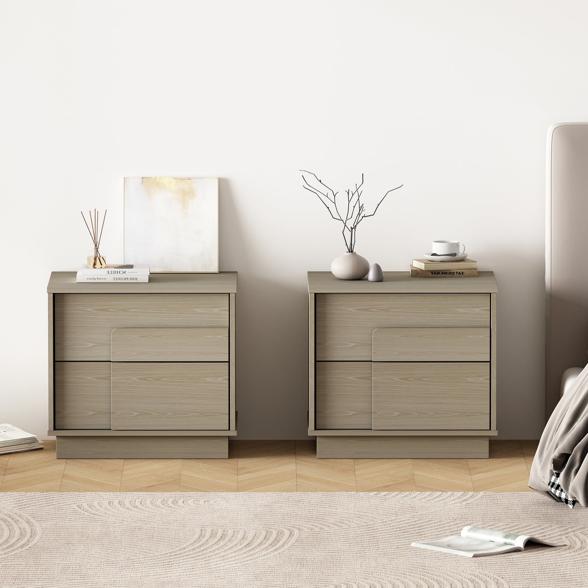 Horizon Nightstand in Whitewashed Oak (set of 2) - Ornate Home