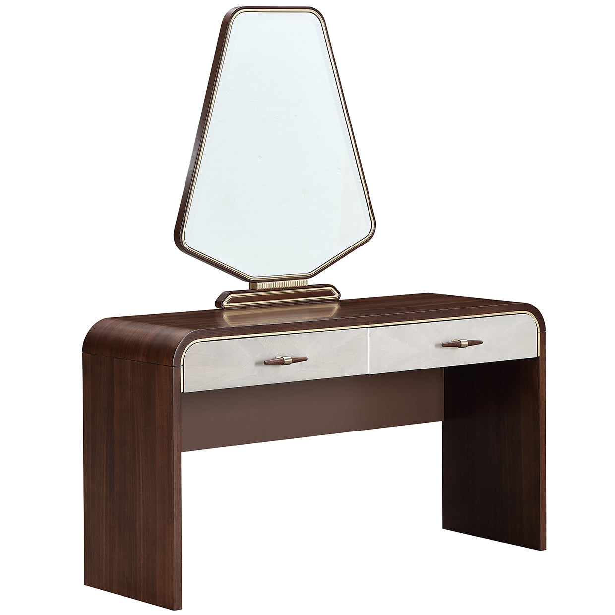 Houston Walnut Vanity Table with Mirror - Ornate Home