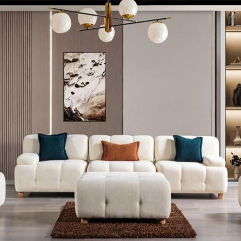 Broadway Ivory 3pc Sectional + Ottoman - Ornate Home