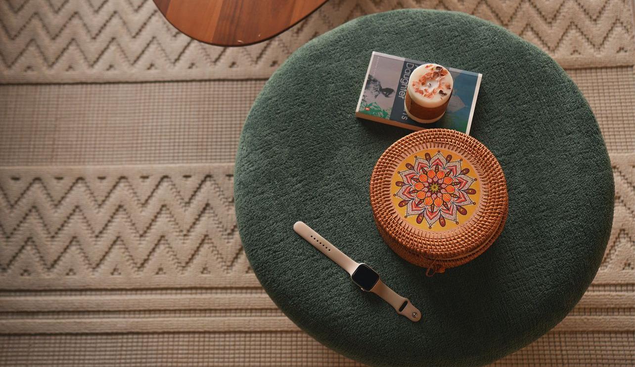 Palermo Teal Round Ottoman - Ornate Home