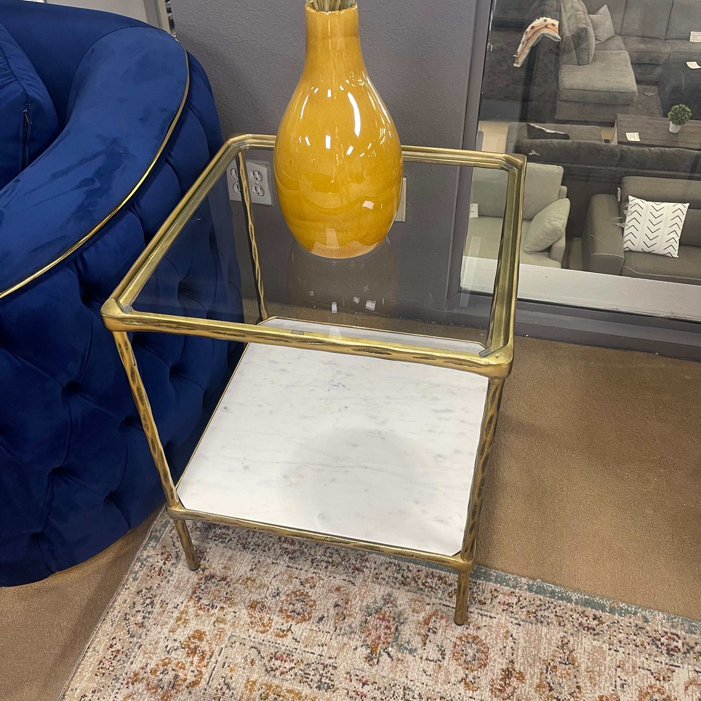 Ryandale Clear Glass & Marble End Table