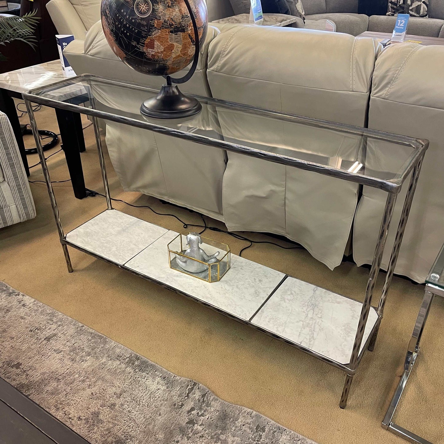 Ryandale Clear Glass & Marble Sofa Table