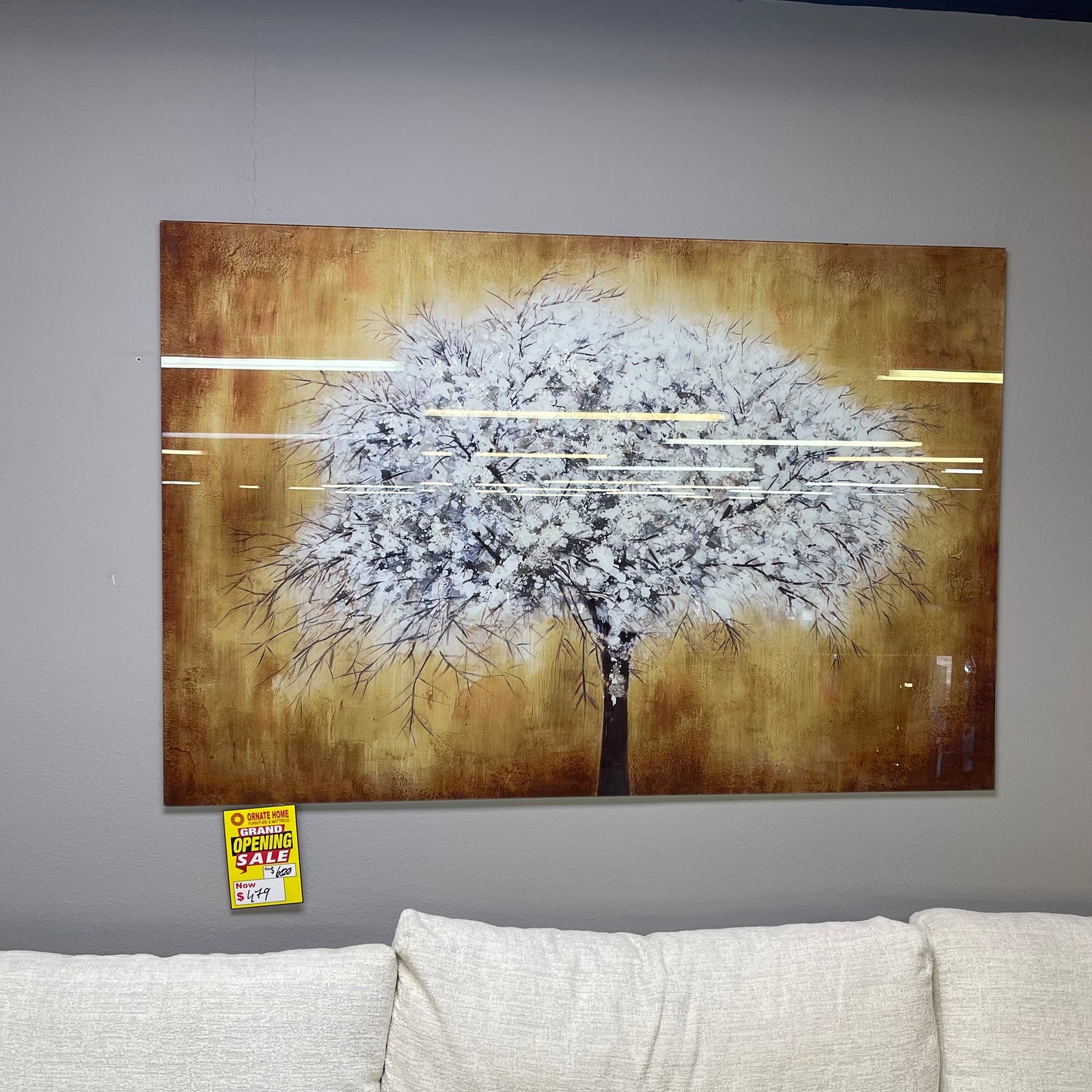 White Tree Tempered Glass w / Foil Wall Art