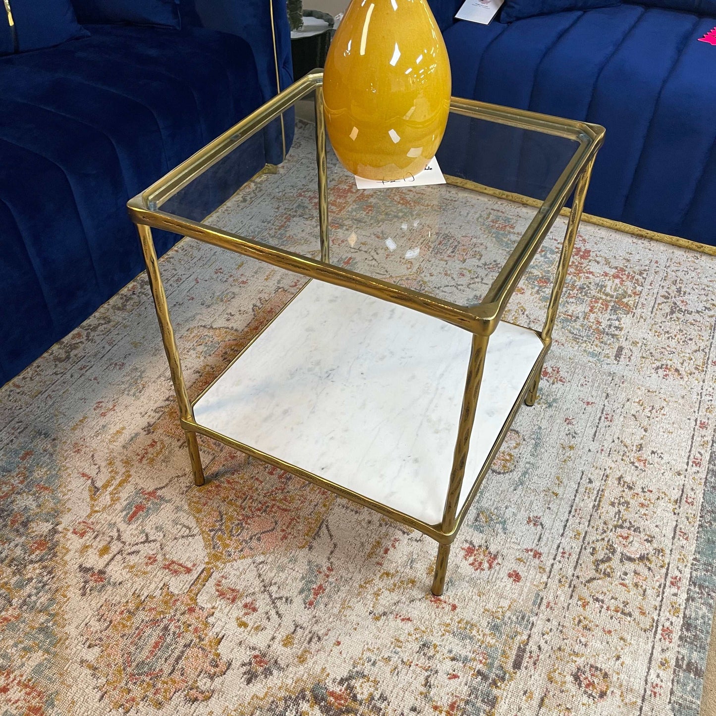 Ryandale Clear Glass & Marble End Table