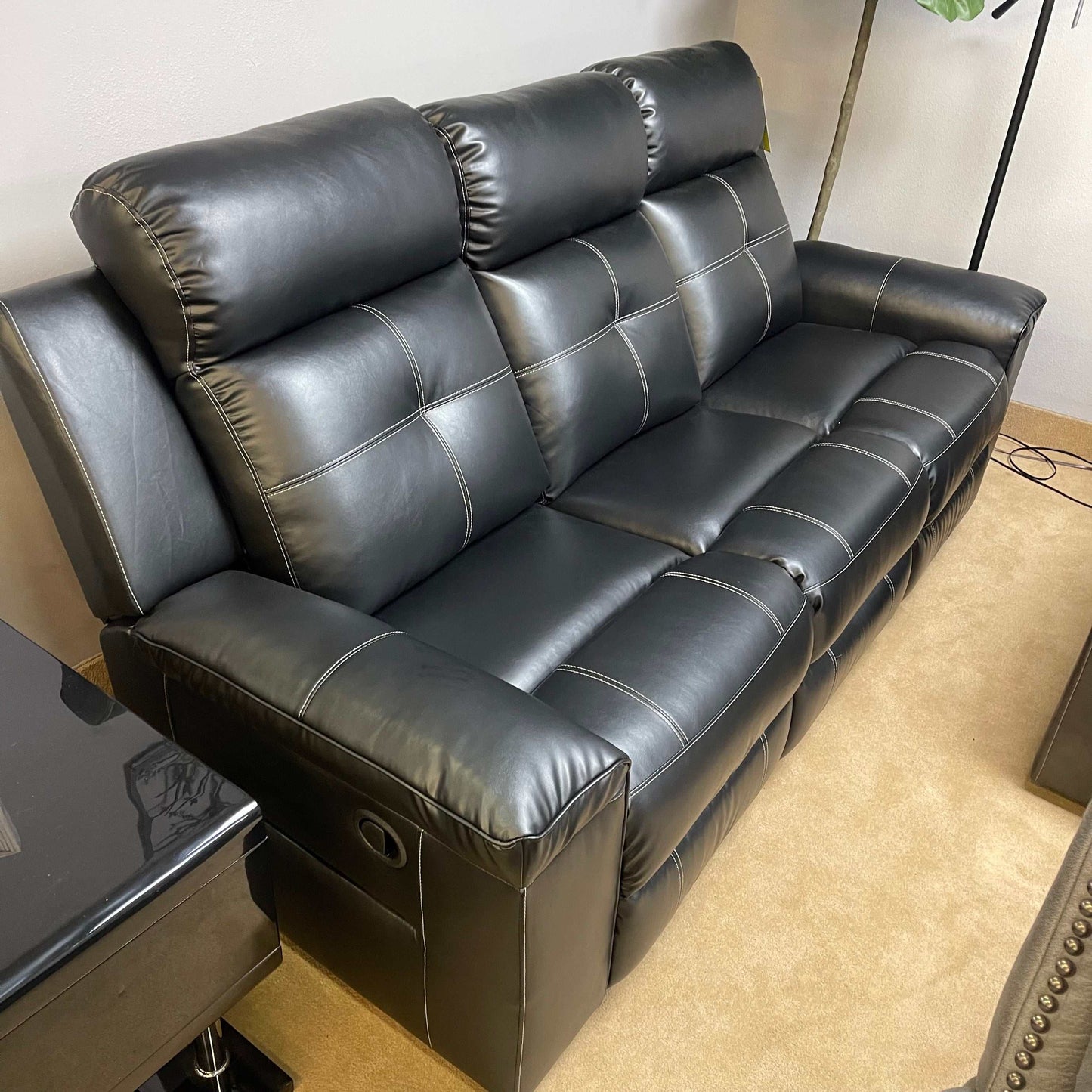 Kempten Black Manual Reclining Sofa