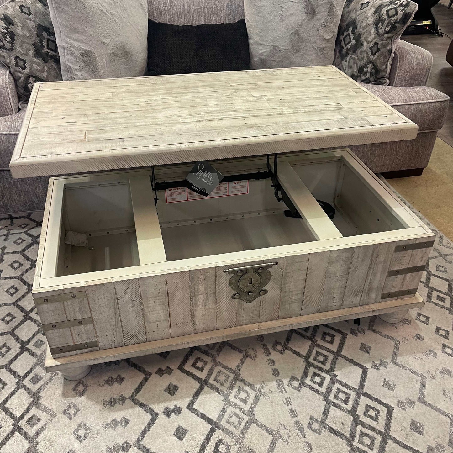 Carynhurst White Wash Gray Lift Top Coffee Table