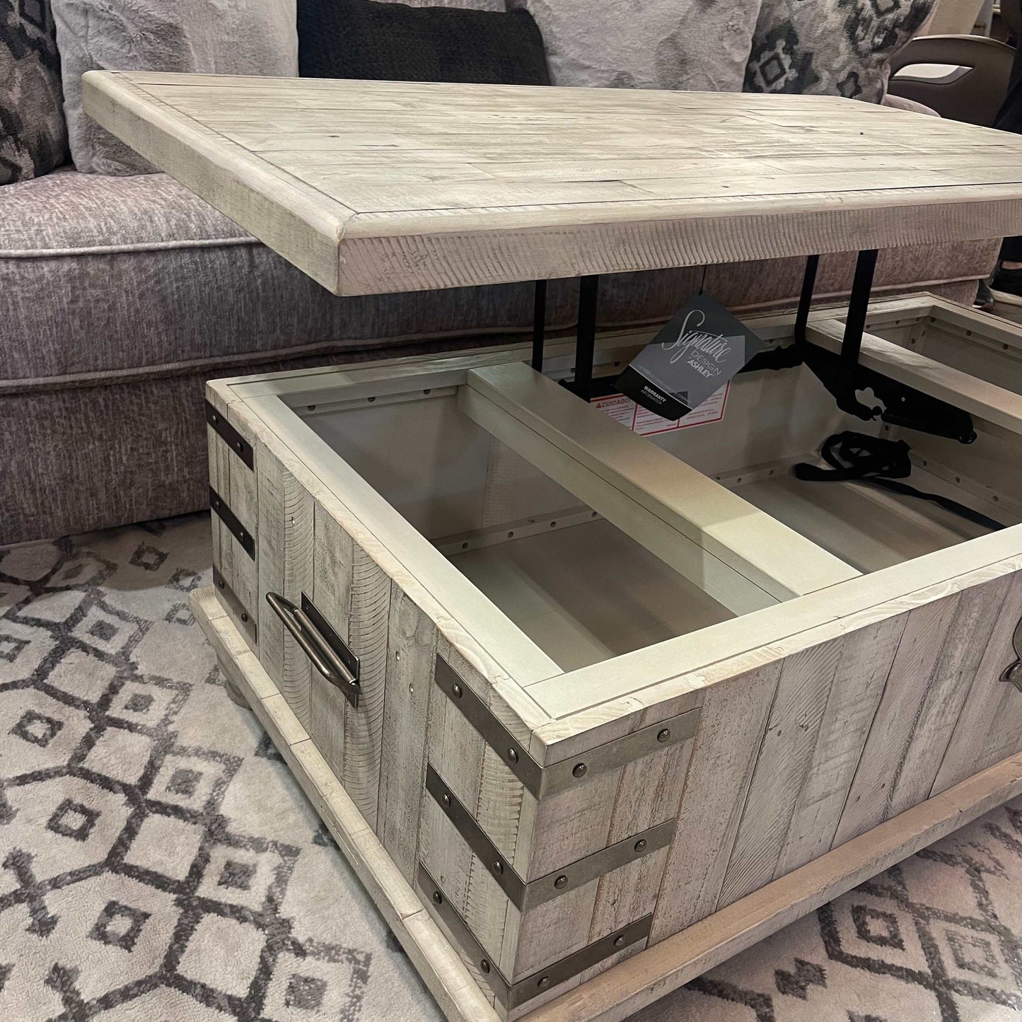 Carynhurst White Wash Gray Lift Top Coffee Table