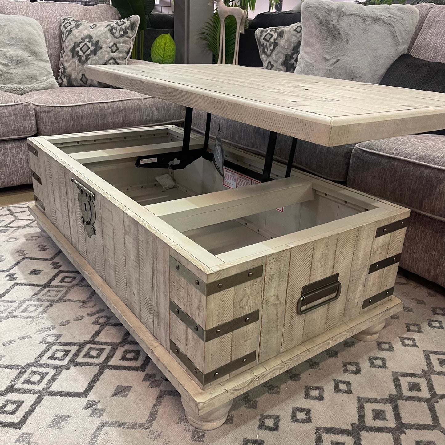 Carynhurst White Wash Gray Lift Top Coffee Table