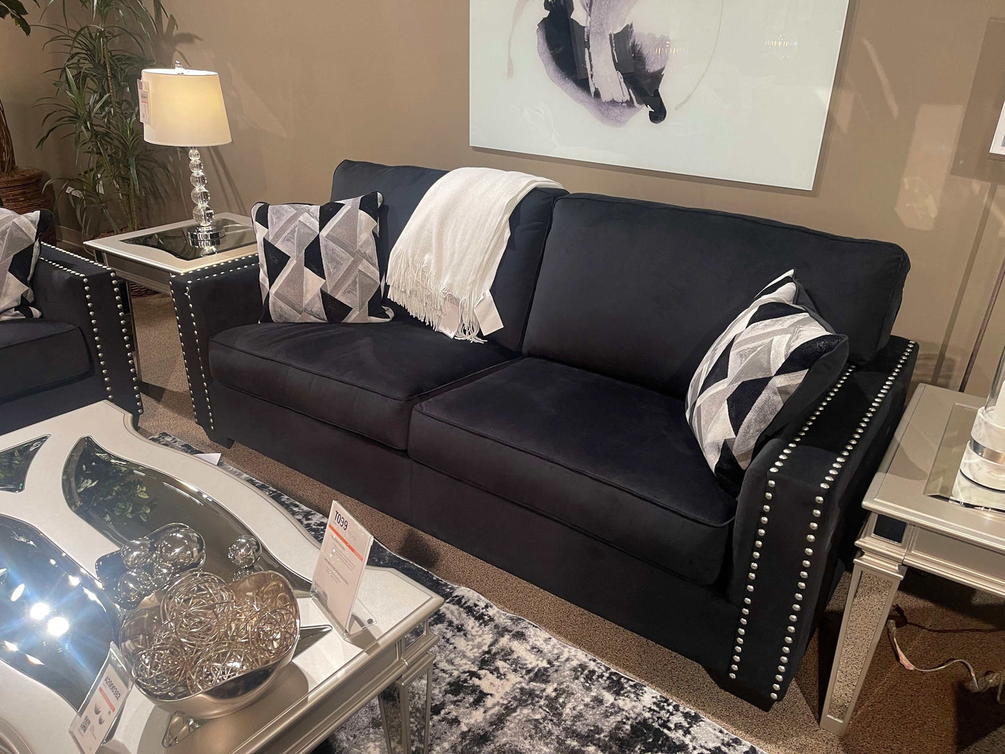 Gleston Onyx Black Velvet Stationary Sofa