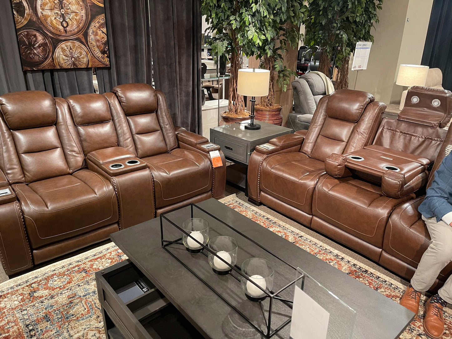 The Man-Den Mahogany Power Reclining Sofa & Loveseat