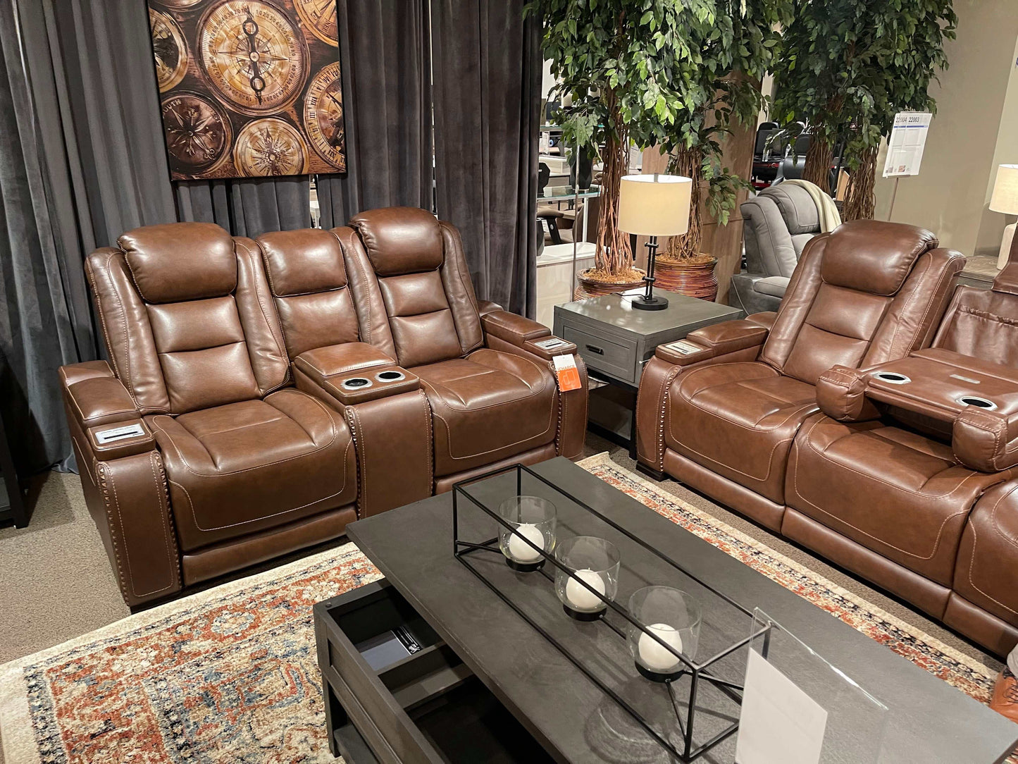 The Man-Den Mahogany Power Reclining Sofa & Loveseat