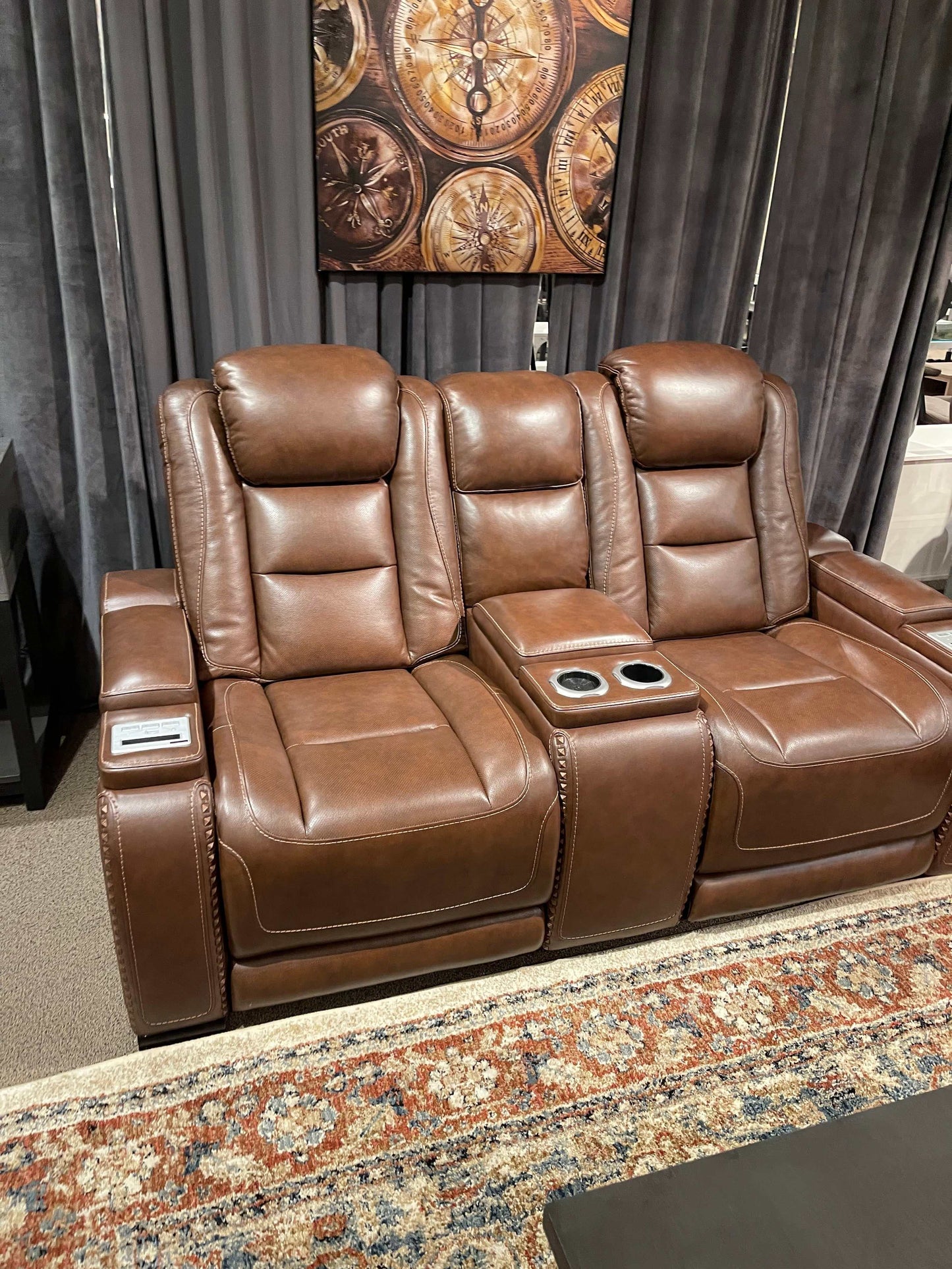 The Man-Den Mahogany Power Reclining Sofa & Loveseat