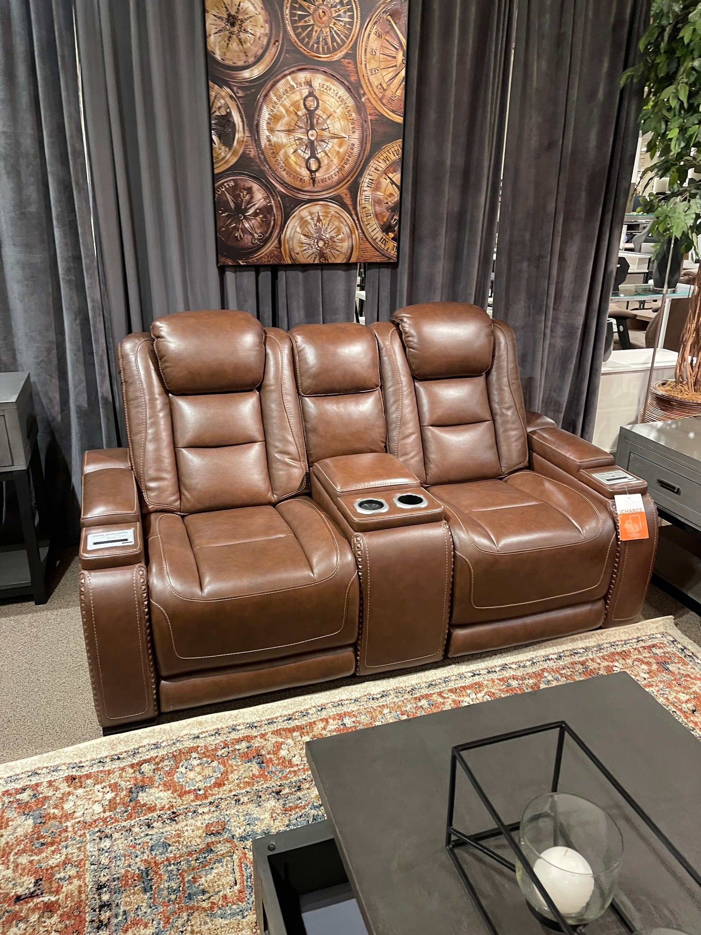 The Man-Den Mahogany Power Reclining Sofa & Loveseat