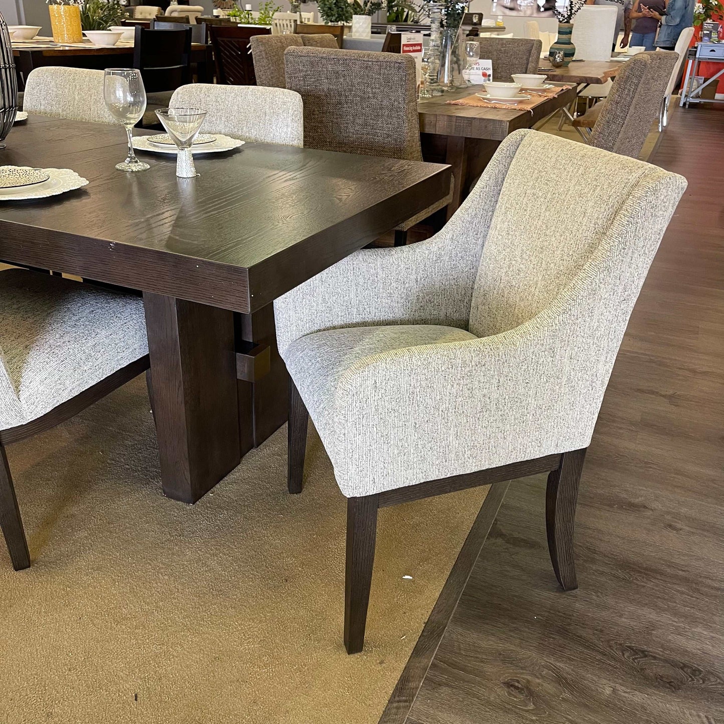 Burkhaus Beige & Dark Brown Dining Arm Chair (Set of 2)