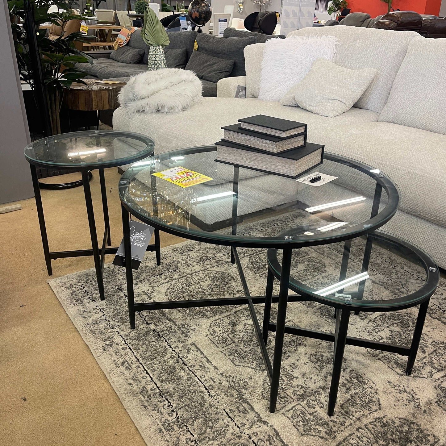 Stetzer Coffee Table 3pc Set Black Metal / Tempered Glass