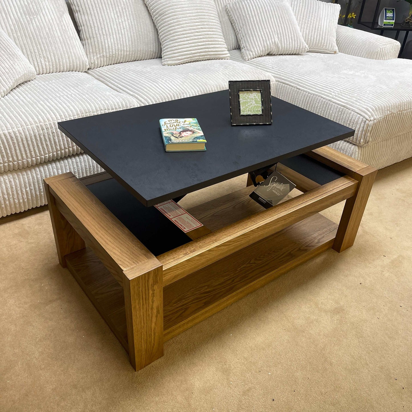 Quentina Light Brown & Black Lift Top Coffee Table