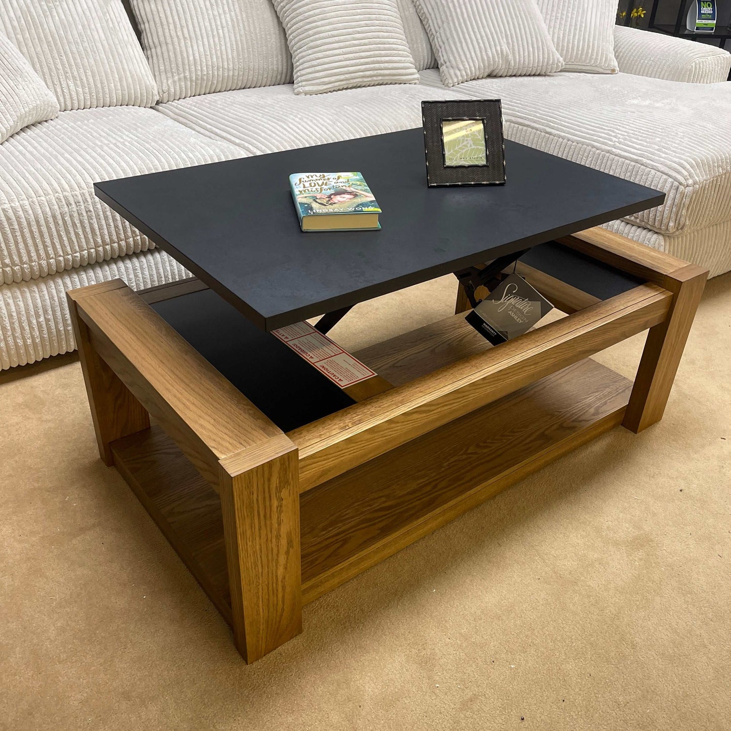 Quentina Light Brown & Black Lift Top Coffee Table