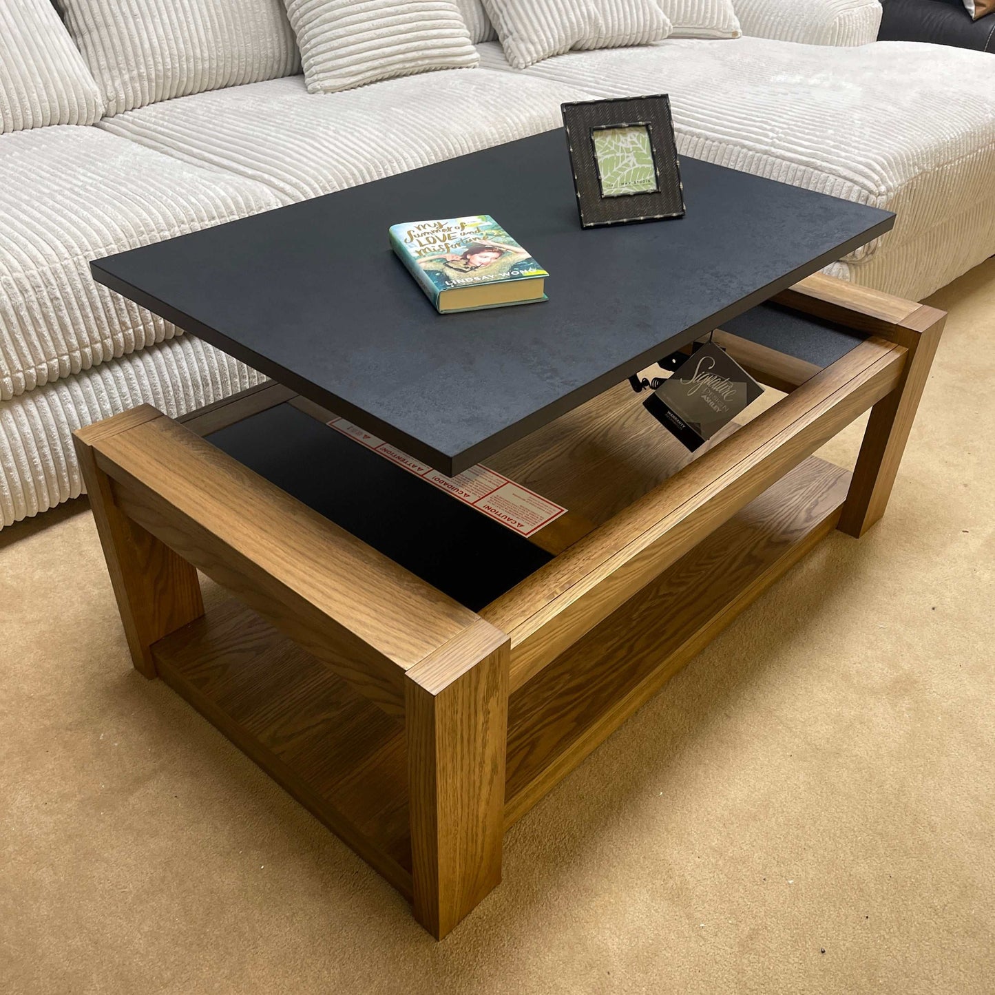 Quentina Light Brown & Black Lift Top Coffee Table