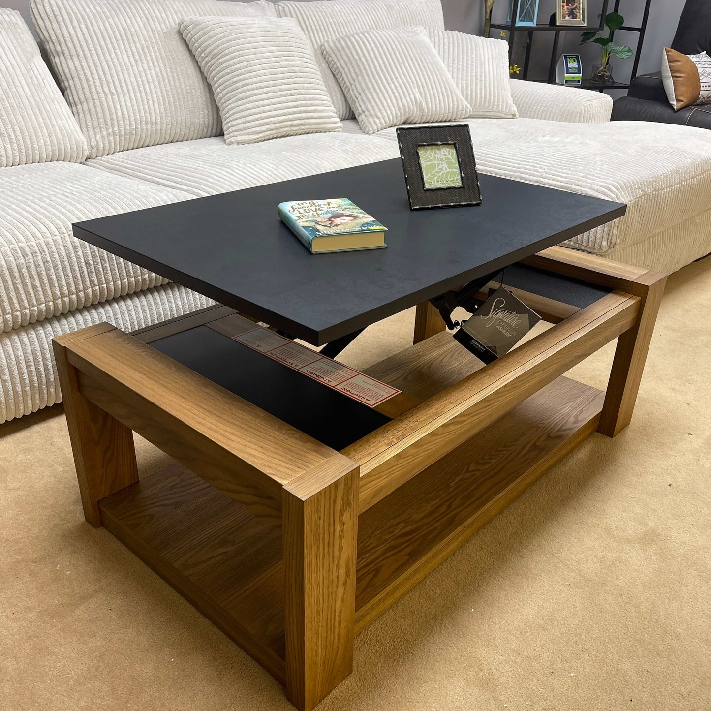 Quentina Light Brown & Black Lift Top Coffee Table