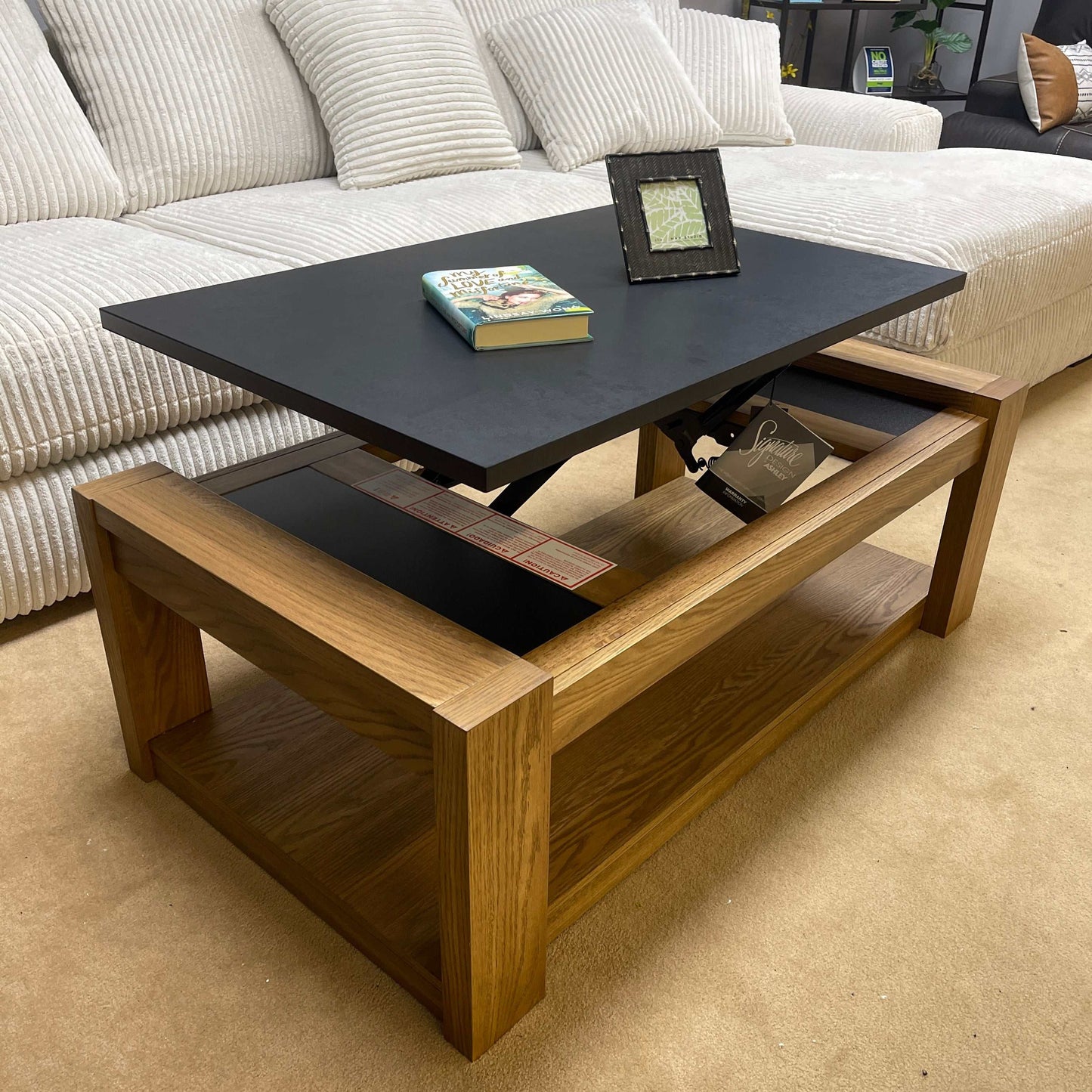 Quentina Light Brown & Black Lift Top Coffee Table